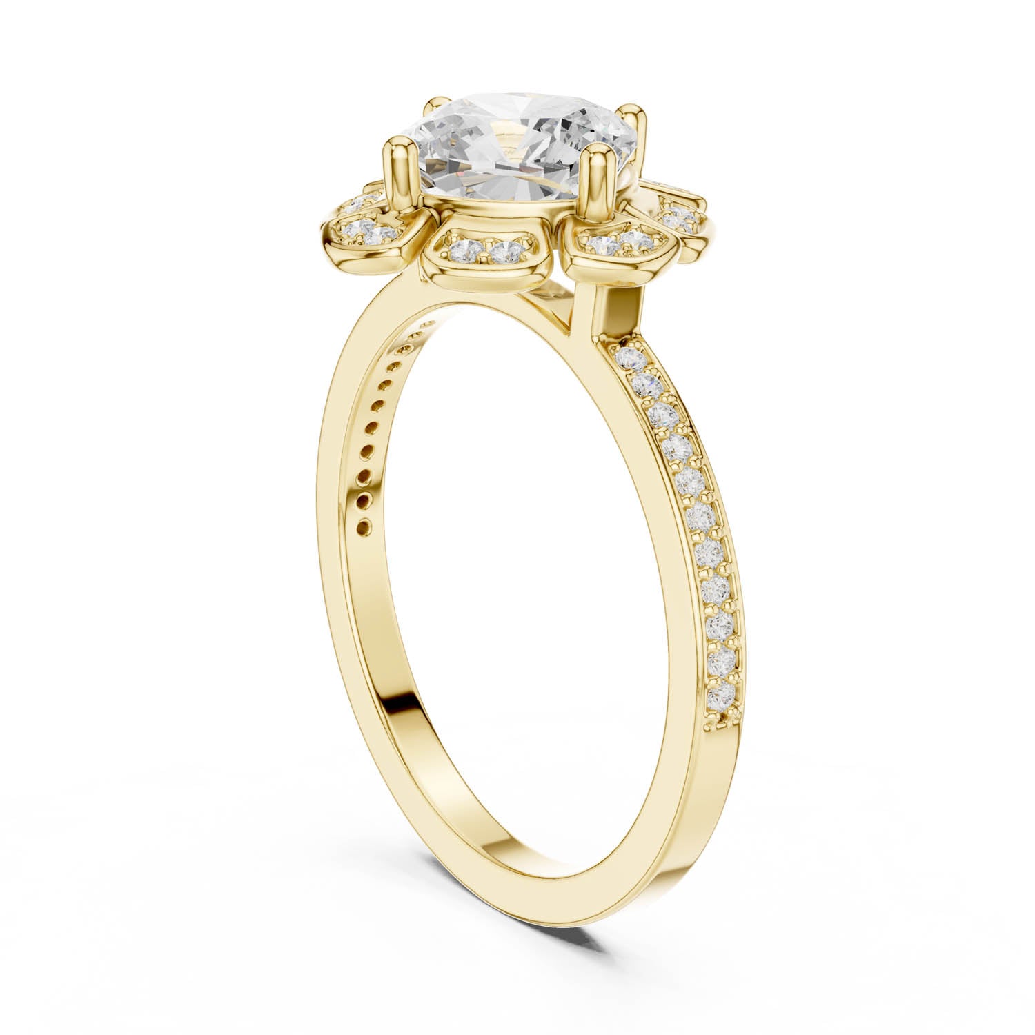 1.68 Ct. Classic Cushion Diamond Floral Halo Ring with Pavé Shank (DDLR-363) 8