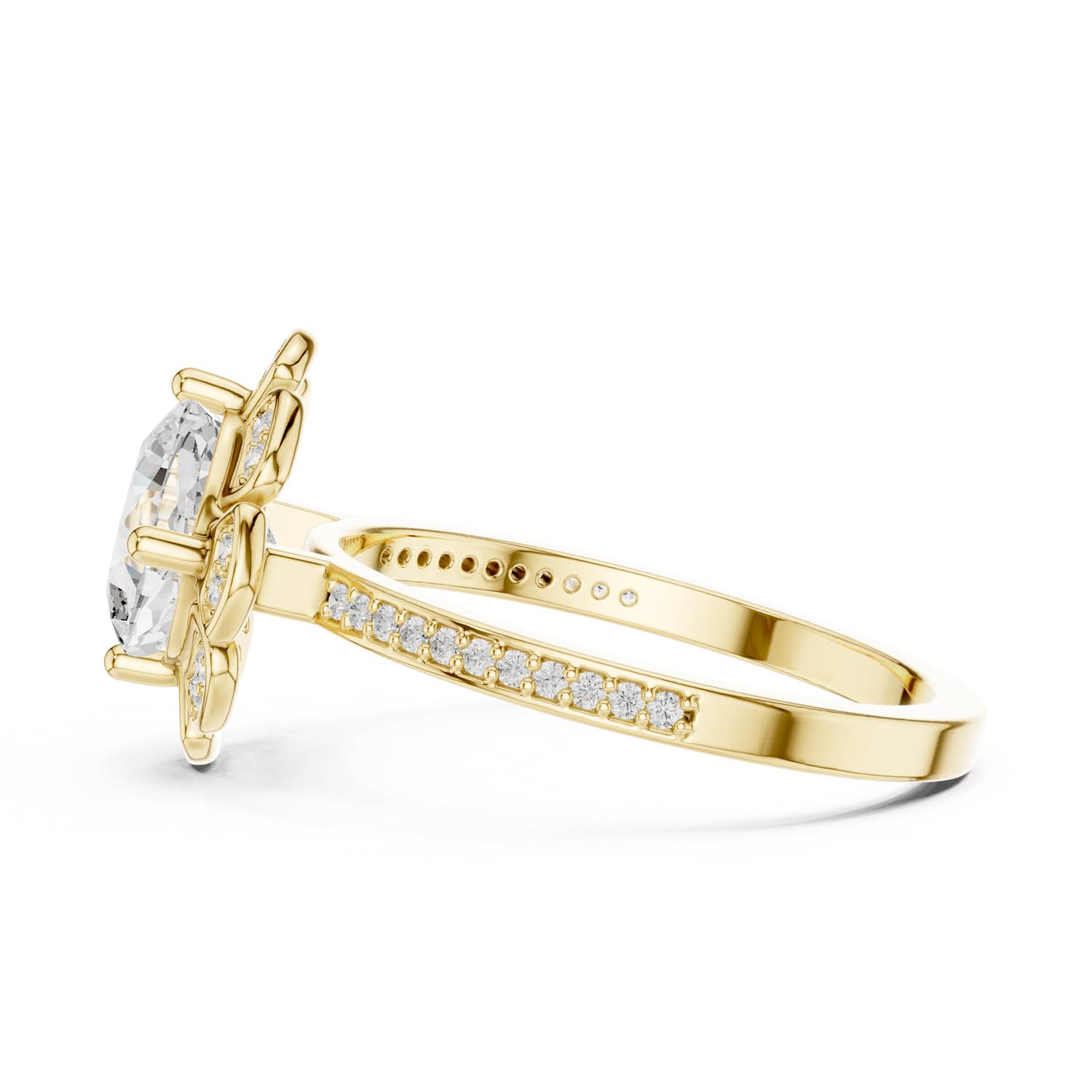 1.68 Ct. Classic Cushion Diamond Floral Halo Ring with Pavé Shank (DDLR-363) 11