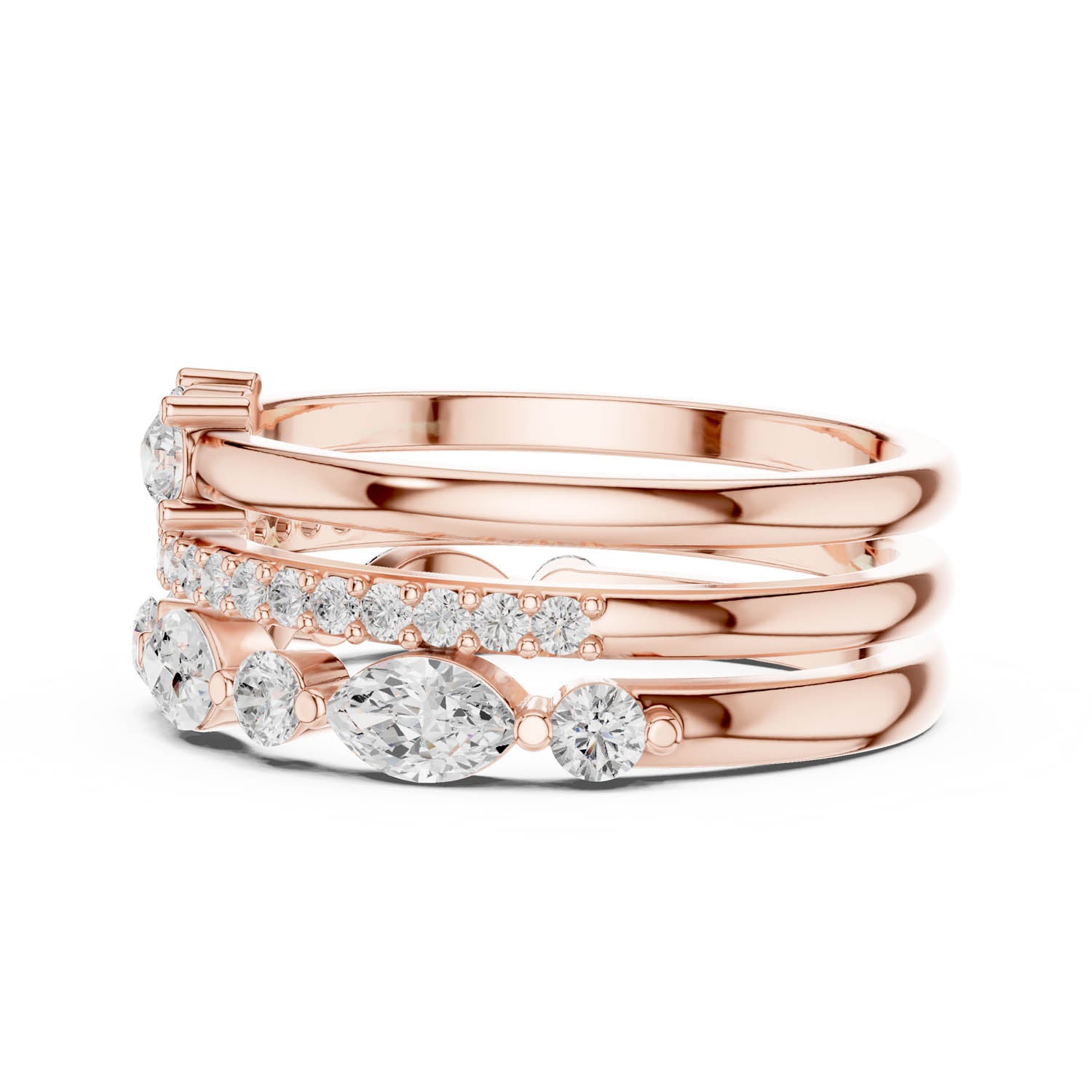 1.18 Ct. Multi-Row Diamond Stack Ring Set (DDLR-383) 3
