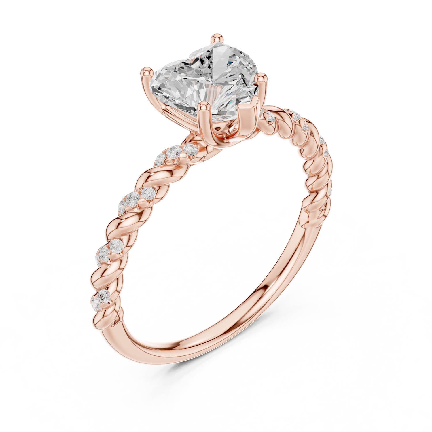 1.33 Ct. Heart Diamond Ring with Diamond Rope Shank (DDLR-396) 9