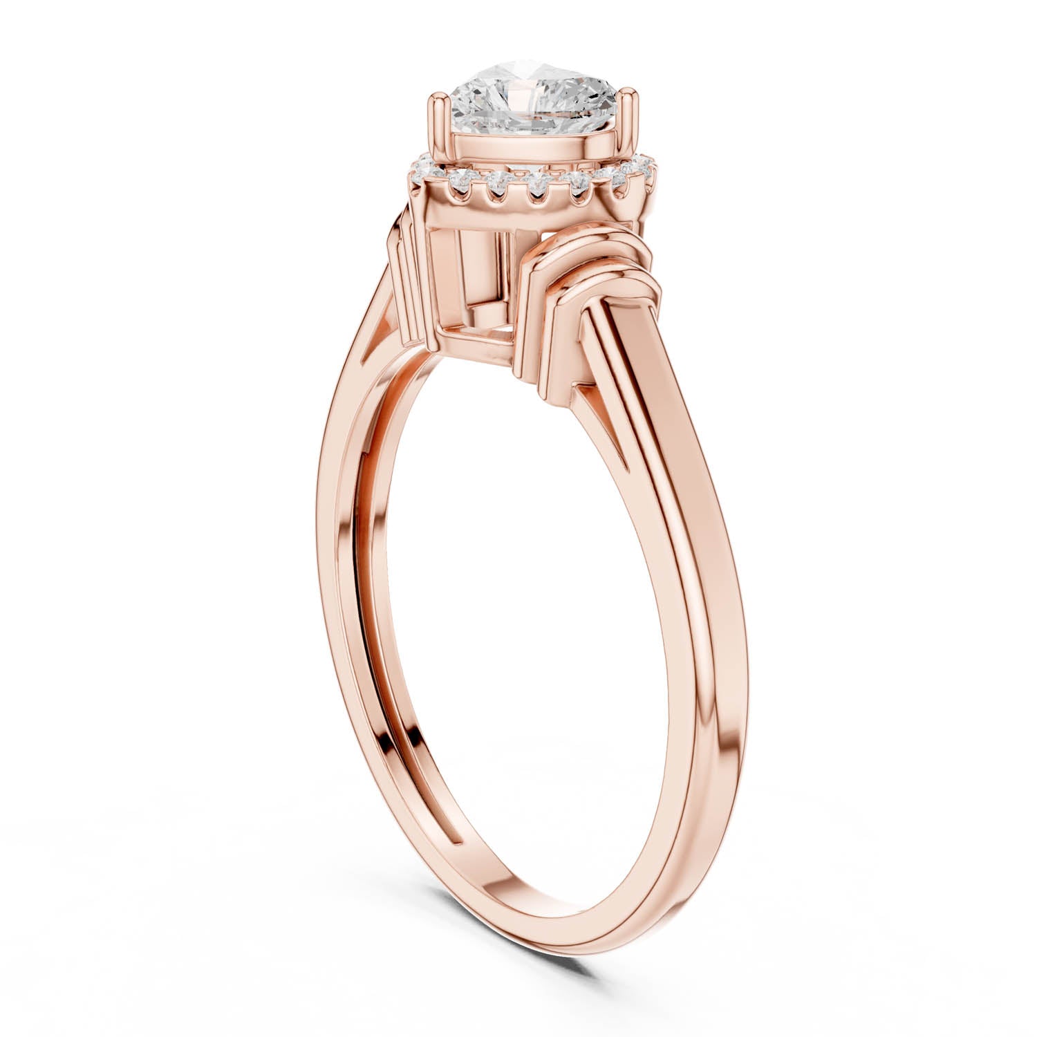 0.51 Ct. Heart Diamond Halo Ring with Cathedral Shank and Wrapped Shoulder Design (DDLR-399) 9