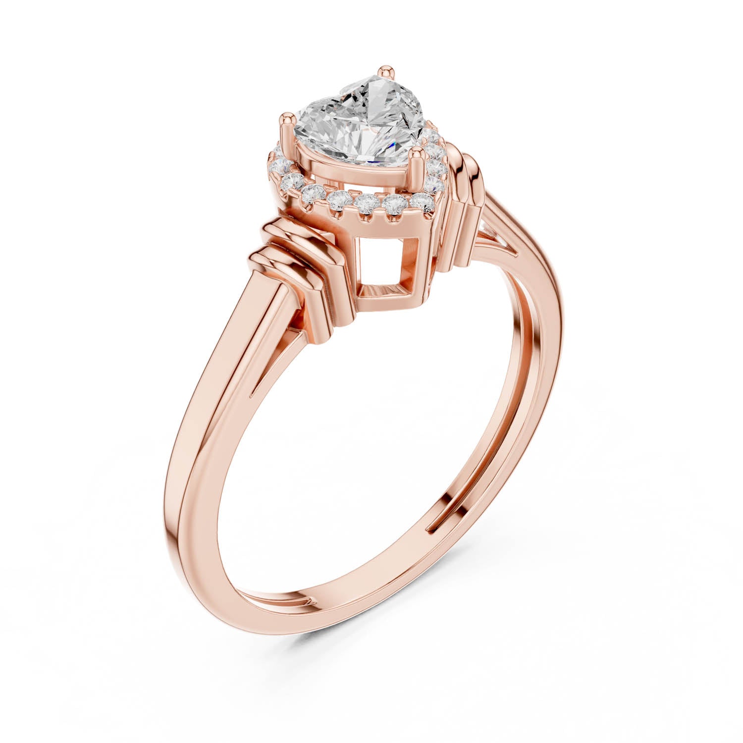 0.51 Ct. Heart Diamond Halo Ring with Cathedral Shank and Wrapped Shoulder Design (DDLR-399) 6