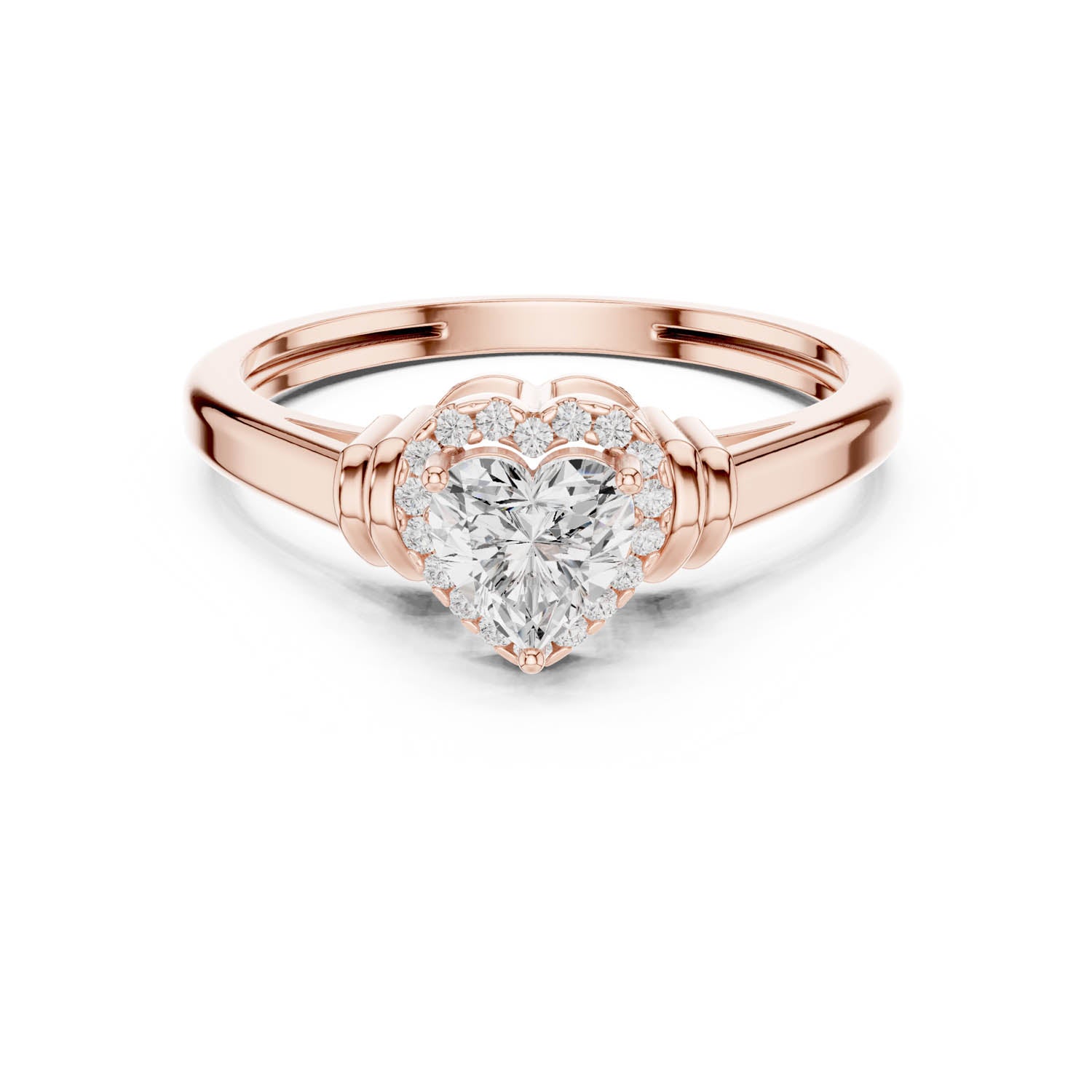 0.51 Ct. Heart Diamond Halo Ring with Cathedral Shank and Wrapped Shoulder Design (DDLR-399) 12