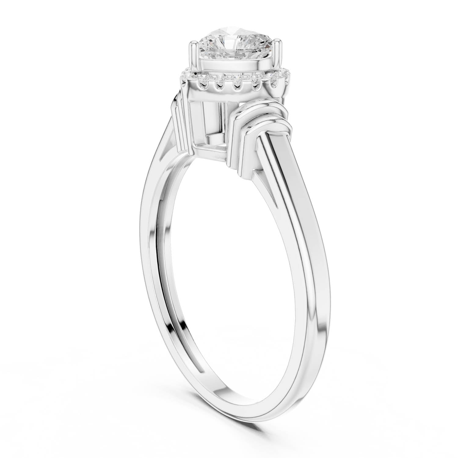 0.51 Ct. Heart Diamond Halo Ring with Cathedral Shank and Wrapped Shoulder Design (DDLR-399) 4