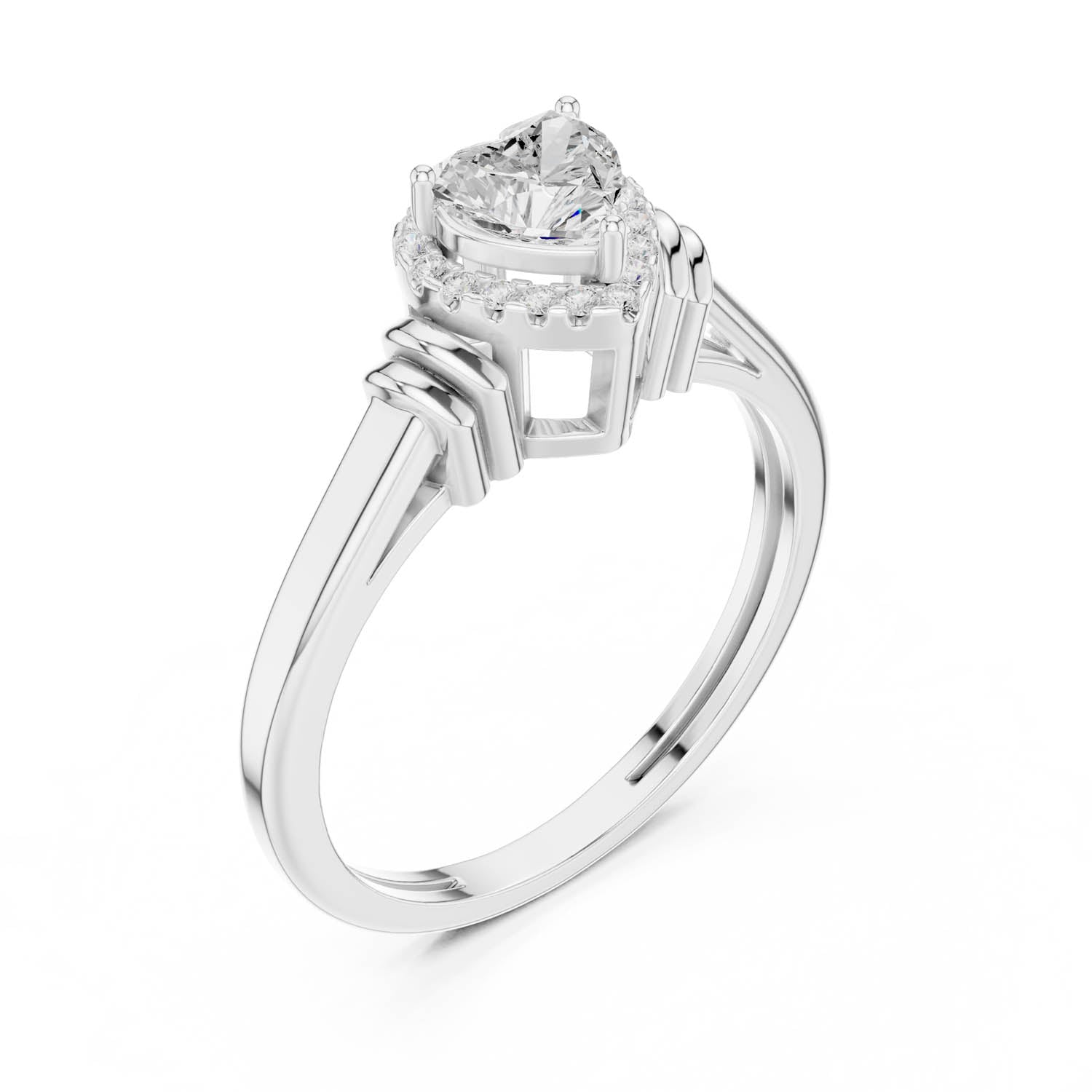 0.51 Ct. Heart Diamond Halo Ring with Cathedral Shank and Wrapped Shoulder Design (DDLR-399) 7