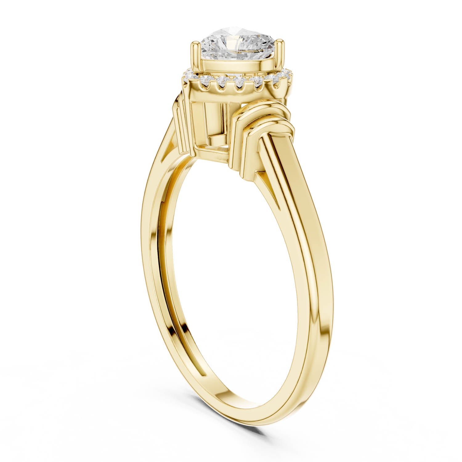 0.51 Ct. Heart Diamond Halo Ring with Cathedral Shank and Wrapped Shoulder Design (DDLR-399) 11