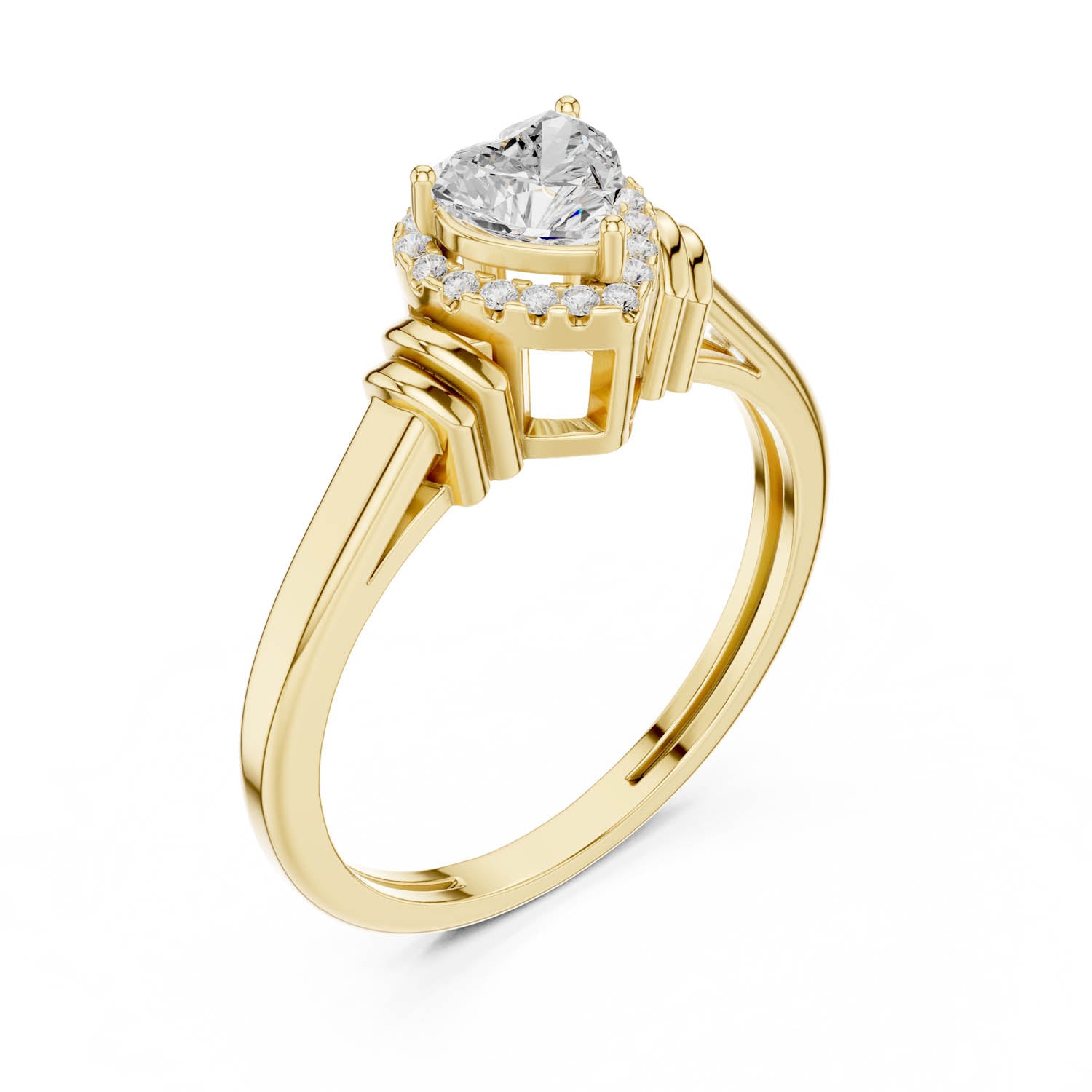 0.51 Ct. Heart Diamond Halo Ring with Cathedral Shank and Wrapped Shoulder Design (DDLR-399)