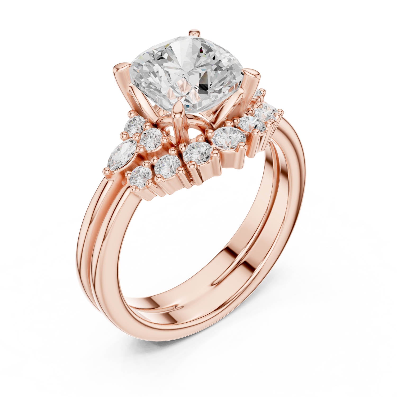 2.30 Ct. Cushion Diamond Cluster Ring with Stackable Band Design (DDLR-440) 7