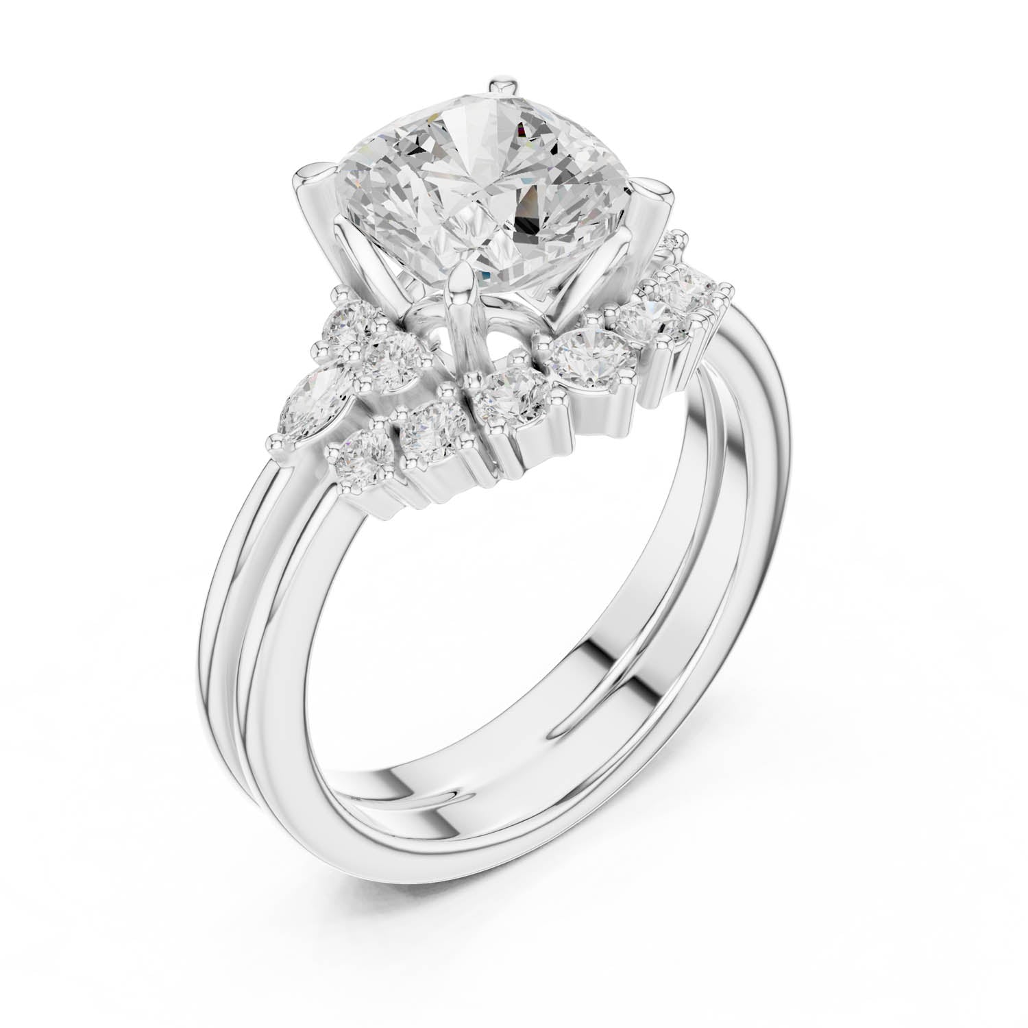 2.30 Ct. Cushion Diamond Cluster Ring with Stackable Band Design (DDLR-440) 11