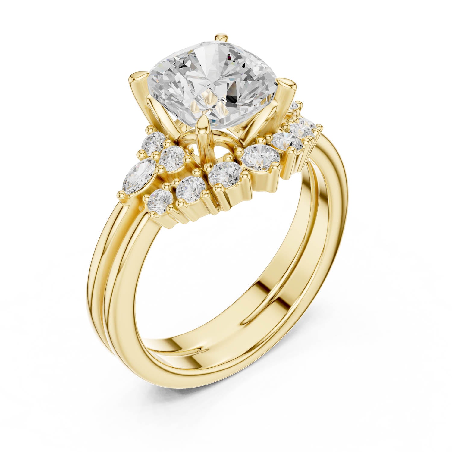 2.30 Ct. Cushion Diamond Cluster Ring with Stackable Band Design (DDLR-440)