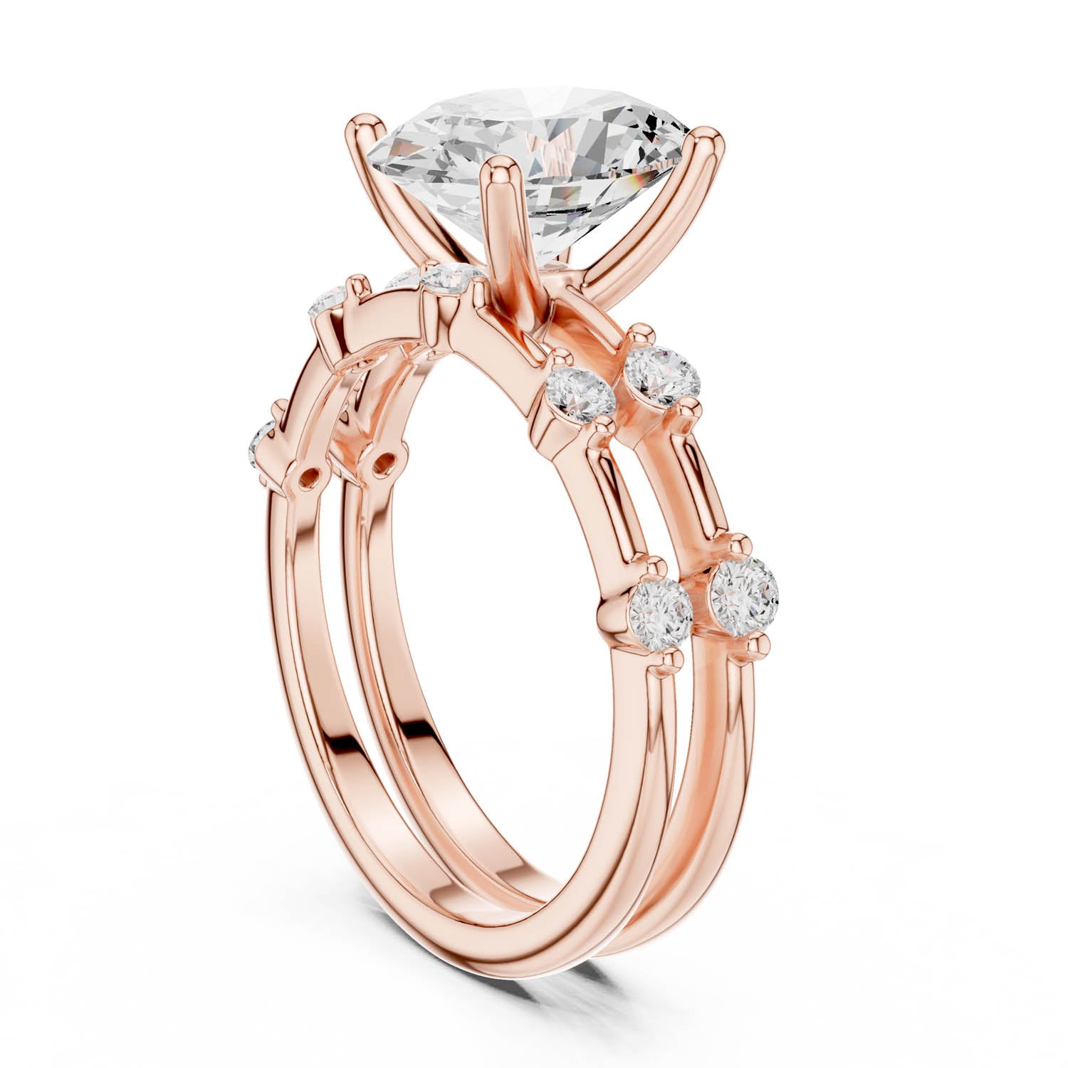 2.78 Ct. Oval Diamond Ring with Double Band and Round Diamond Side Stones (DDLR-441) 9
