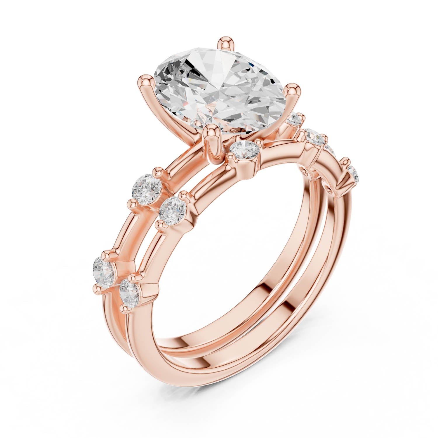 2.78 Ct. Oval Diamond Ring with Double Band and Round Diamond Side Stones (DDLR-441) 6