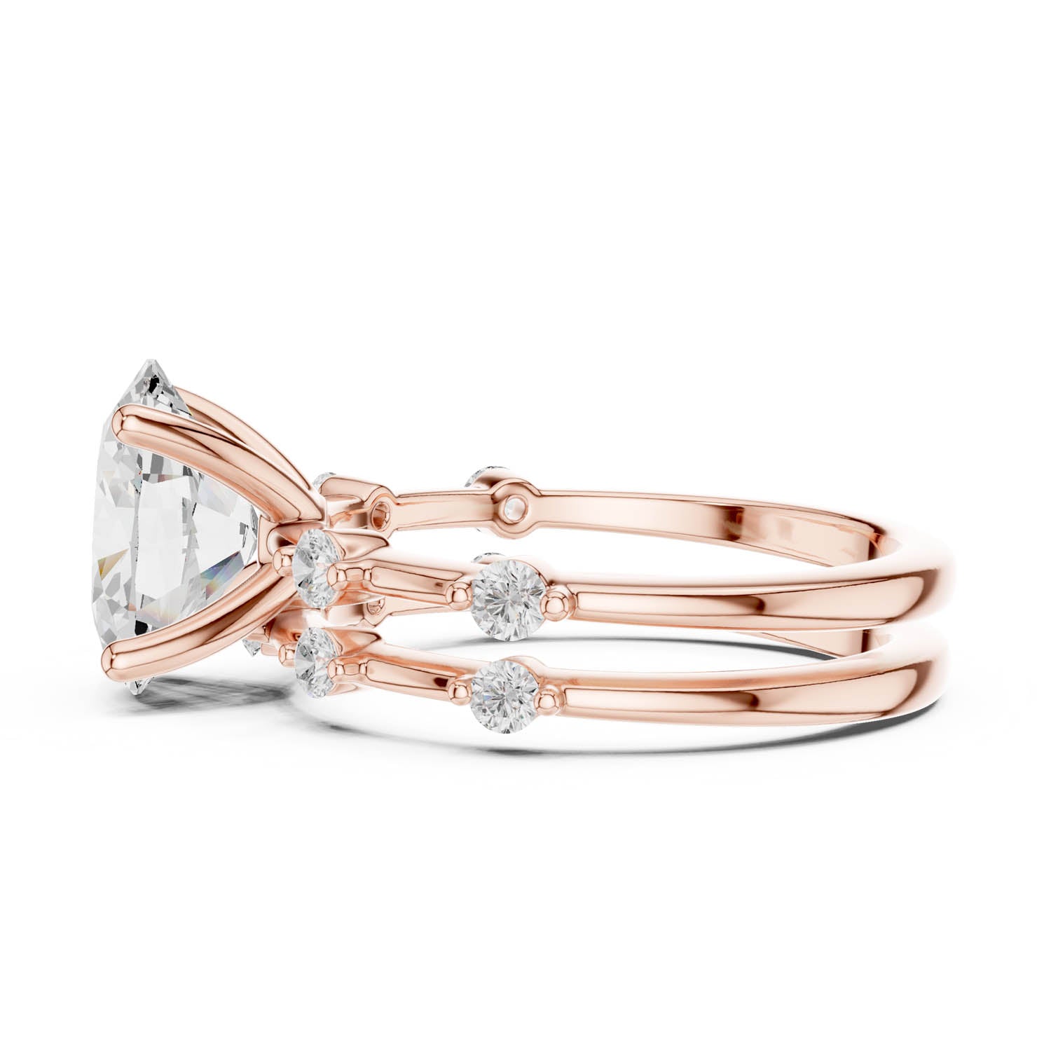 2.78 Ct. Oval Diamond Ring with Double Band and Round Diamond Side Stones (DDLR-441) 3