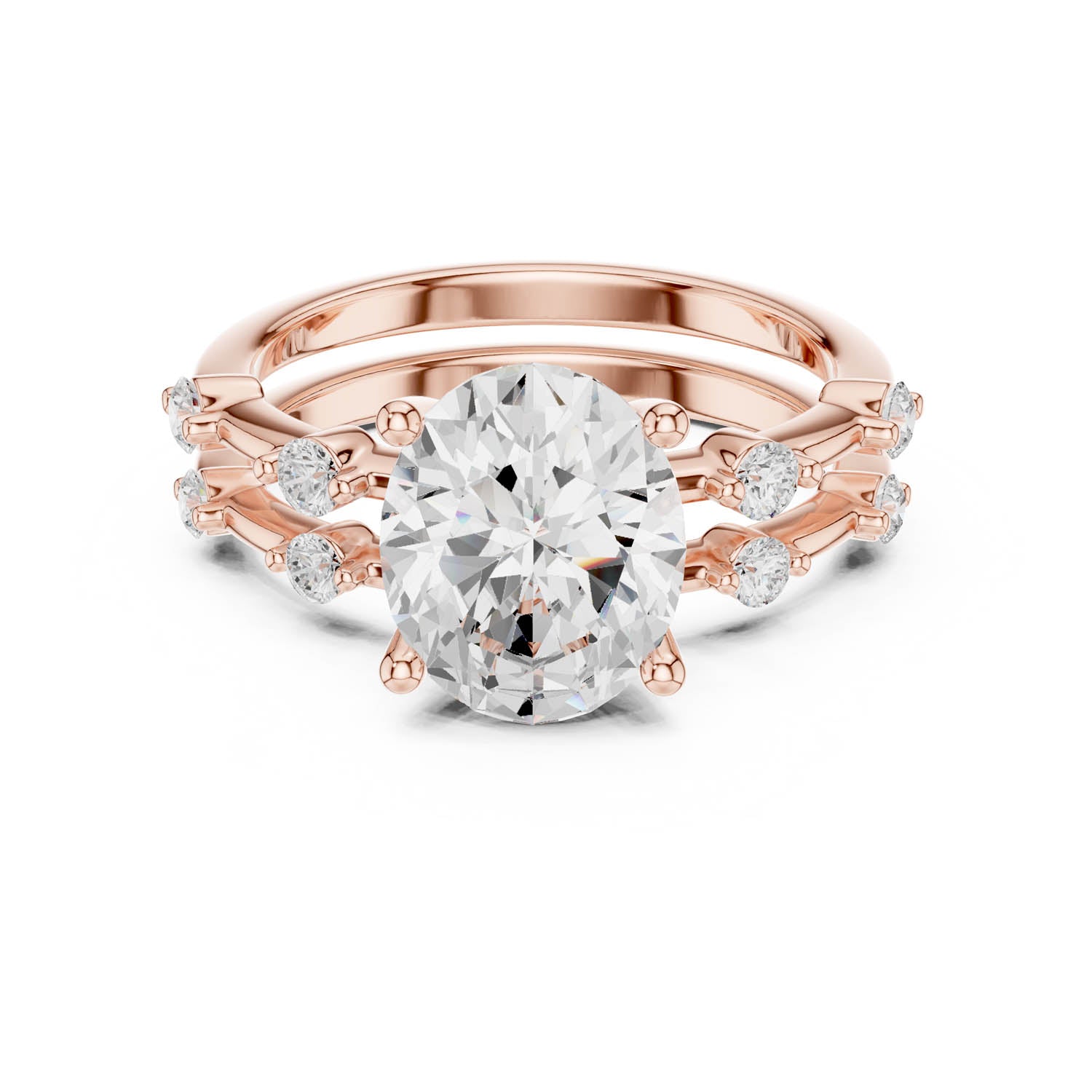 2.78 Ct. Oval Diamond Ring with Double Band and Round Diamond Side Stones (DDLR-441) 12