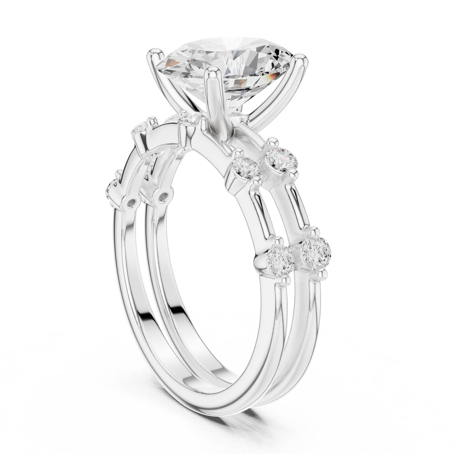 2.78 Ct. Oval Diamond Ring with Double Band and Round Diamond Side Stones (DDLR-441) 4