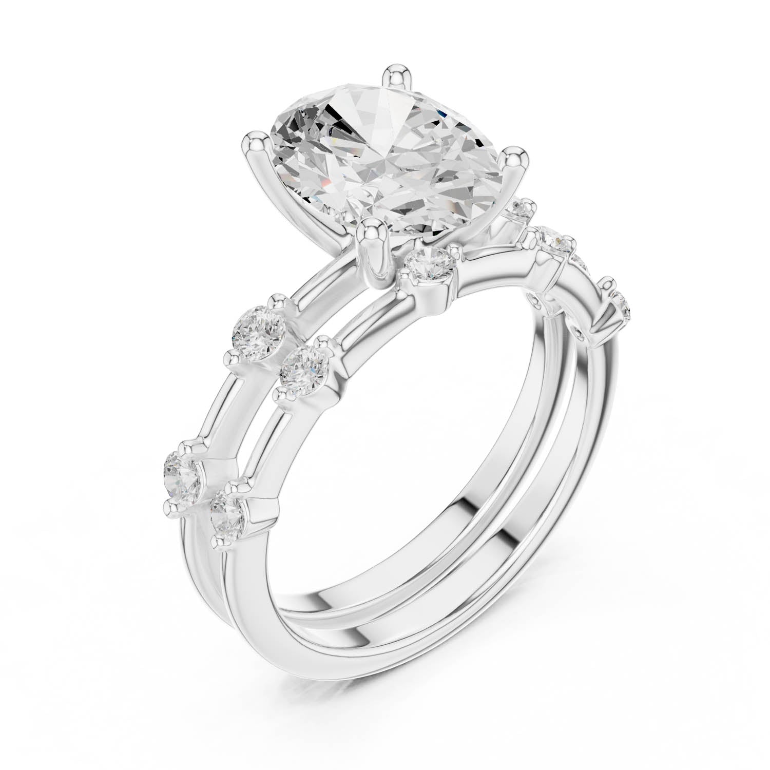 2.78 Ct. Oval Diamond Ring with Double Band and Round Diamond Side Stones (DDLR-441) 10
