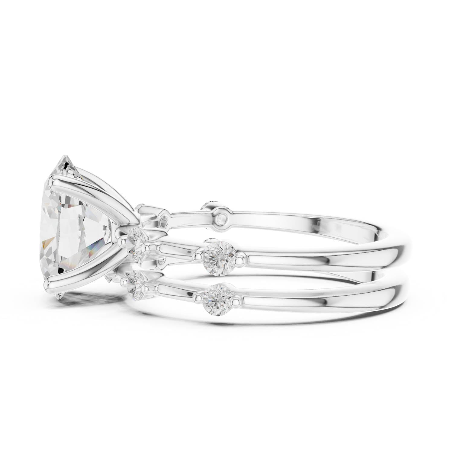 2.78 Ct. Oval Diamond Ring with Double Band and Round Diamond Side Stones (DDLR-441) 7