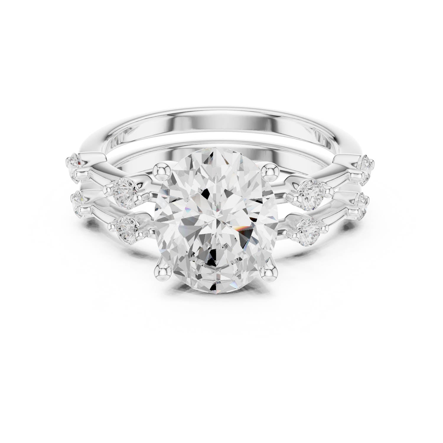 2.78 Ct. Oval Diamond Ring with Double Band and Round Diamond Side Stones (DDLR-441)