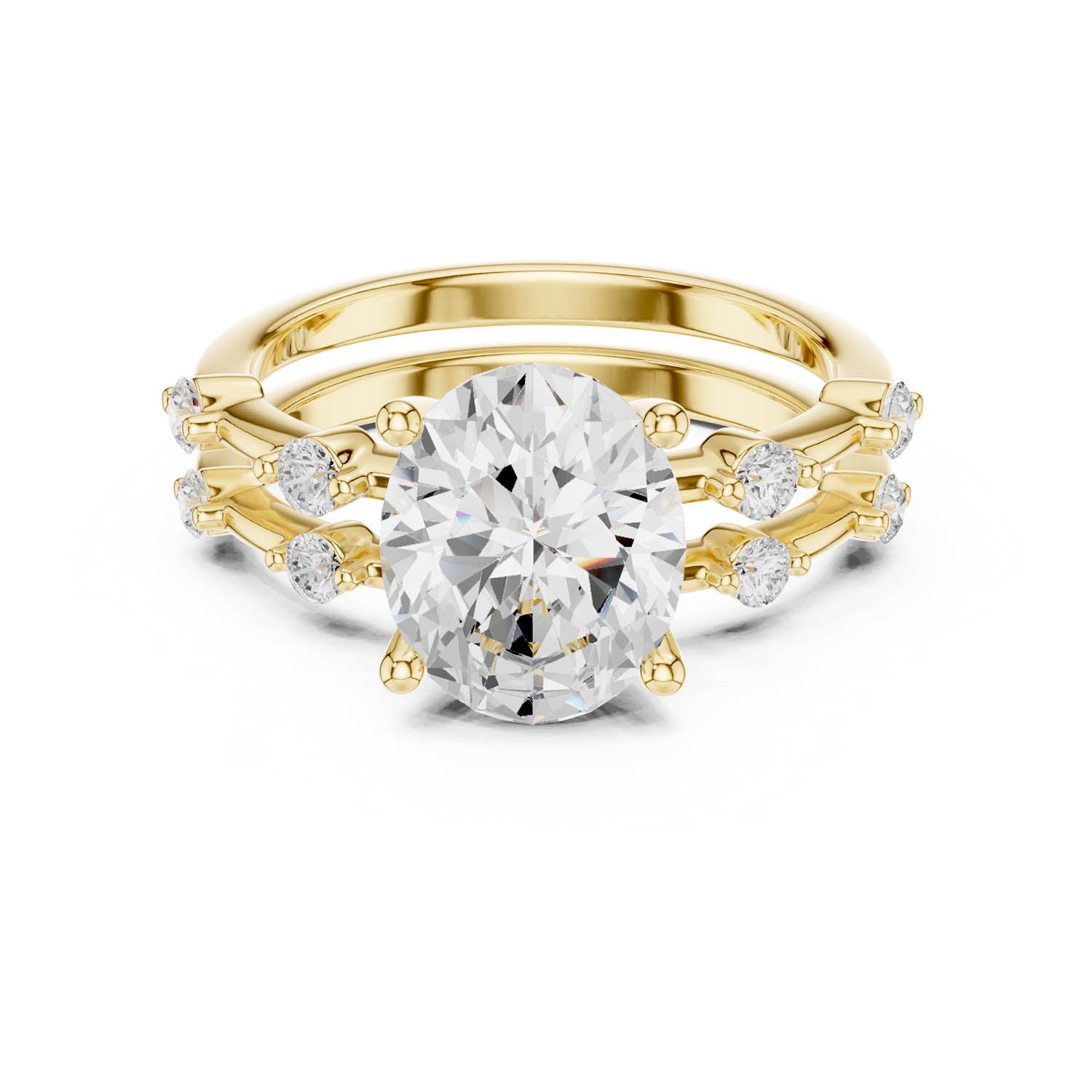 2.78 Ct. Oval Diamond Ring with Double Band and Round Diamond Side Stones (DDLR-441) 8