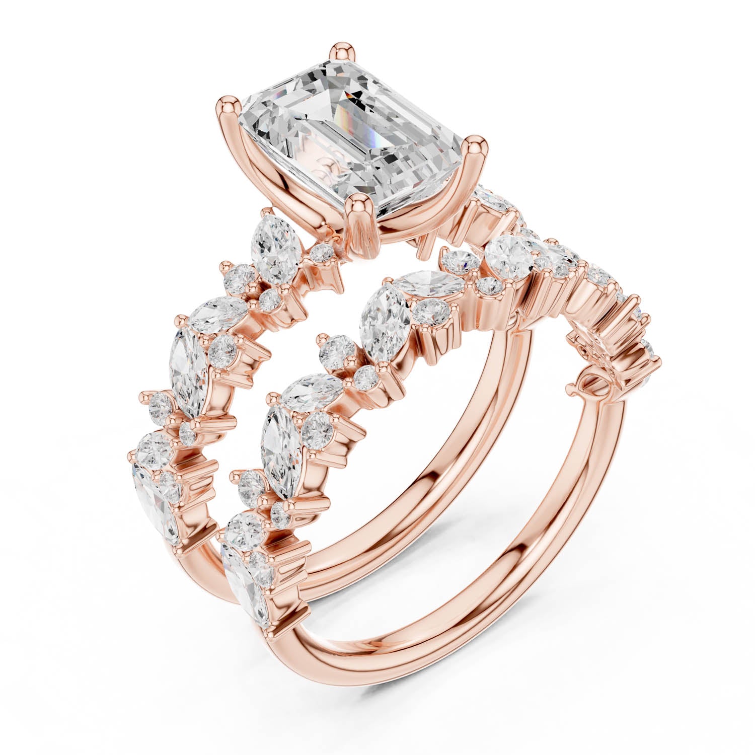 3.02 Ct. Emerald Cut Diamond Double Band Ring with Mixed Shape Accents (DDLR-443) 11