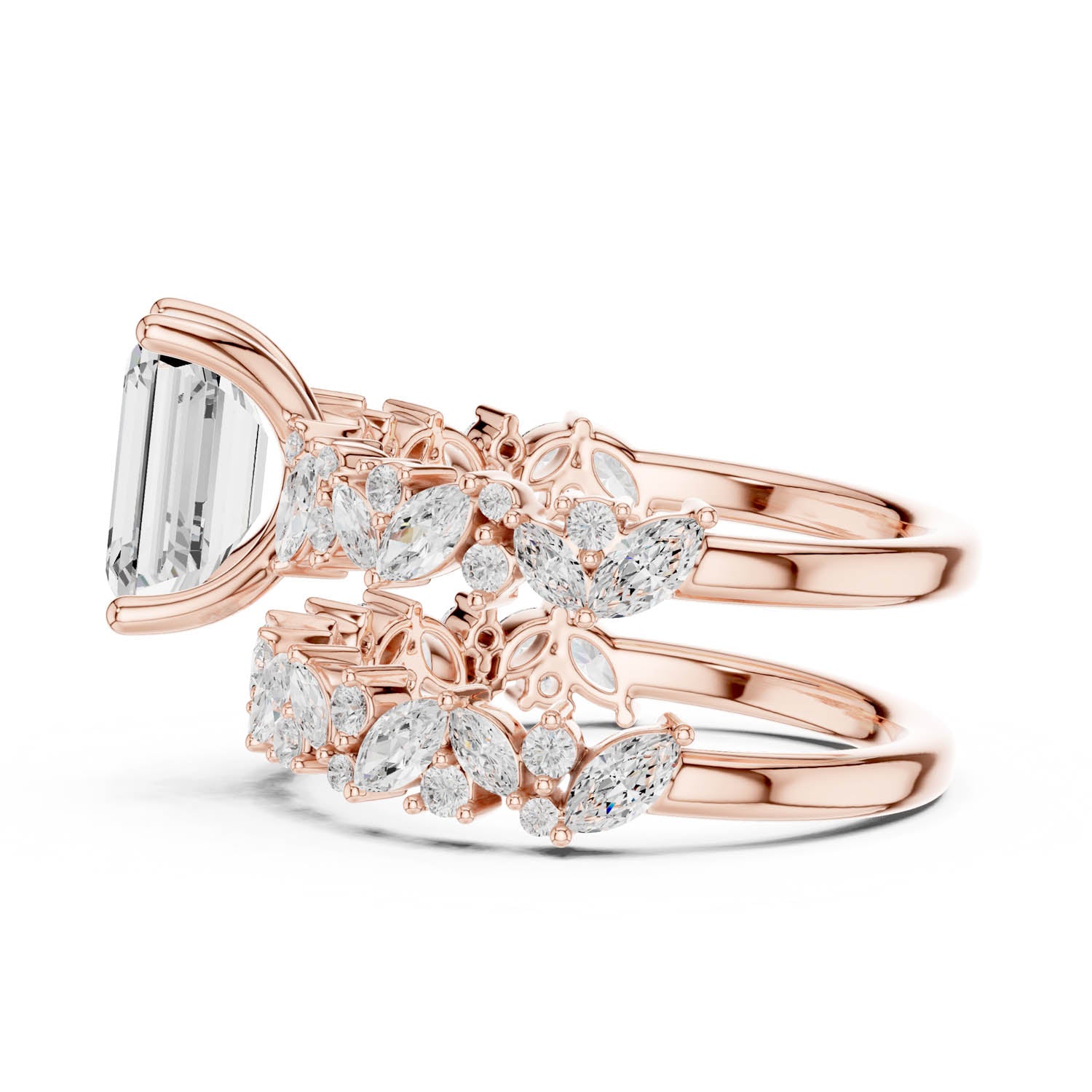 3.02 Ct. Emerald Cut Diamond Double Band Ring with Mixed Shape Accents (DDLR-443) 3