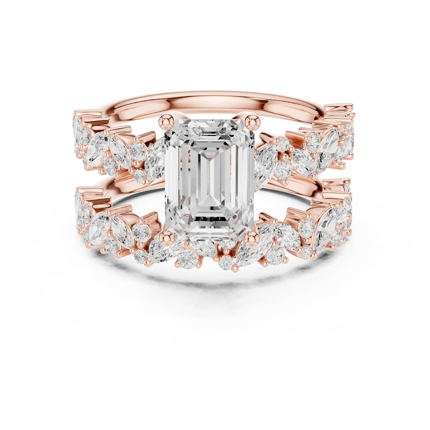 3.02 Ct. Emerald Cut Diamond Double Band Ring with Mixed Shape Accents (DDLR-443) 4