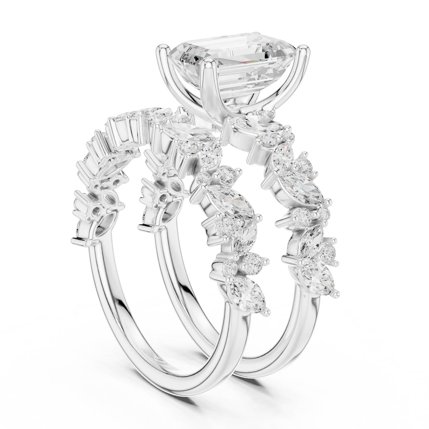 3.02 Ct. Emerald Cut Diamond Double Band Ring with Mixed Shape Accents (DDLR-443) 5