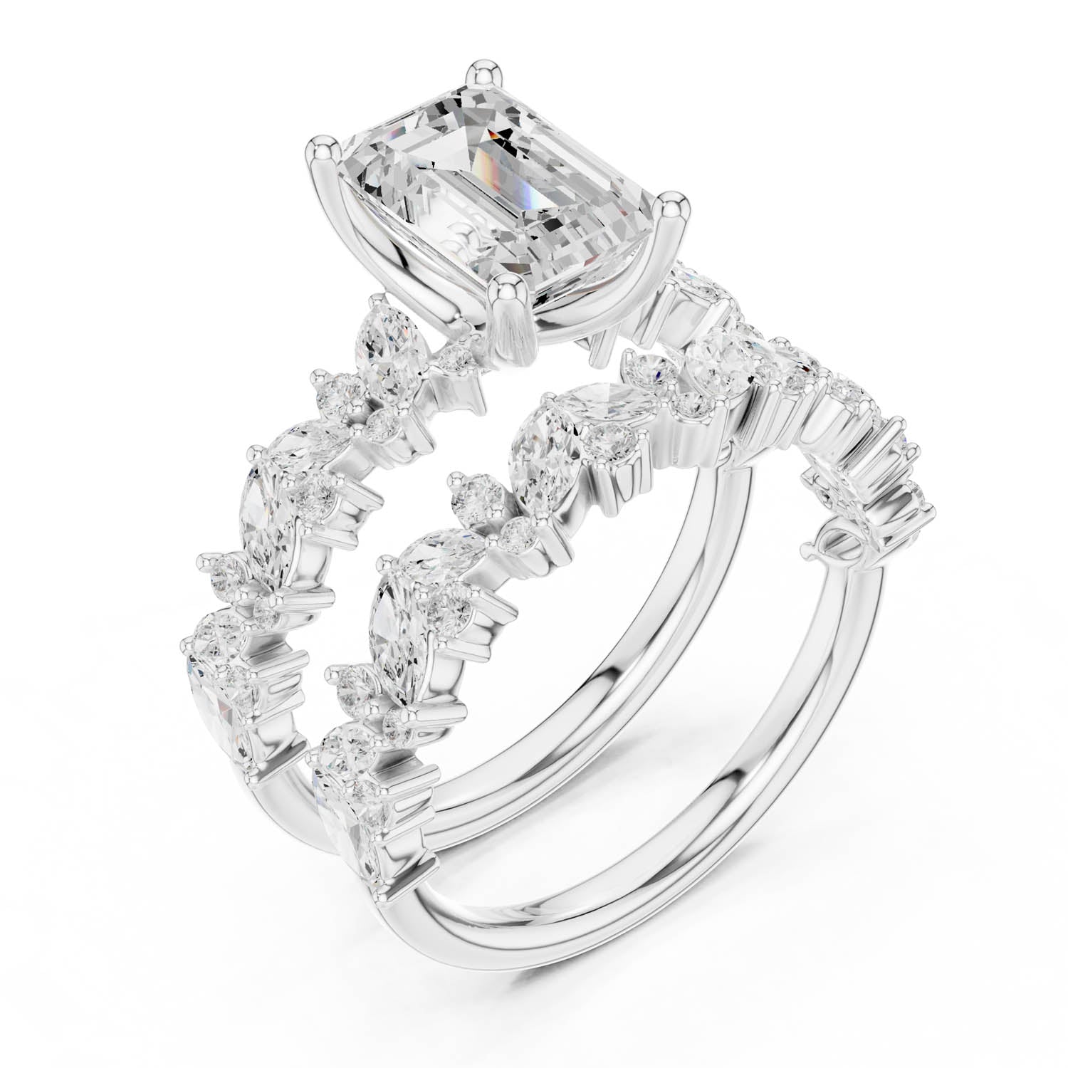 3.02 Ct. Emerald Cut Diamond Double Band Ring with Mixed Shape Accents (DDLR-443) 6