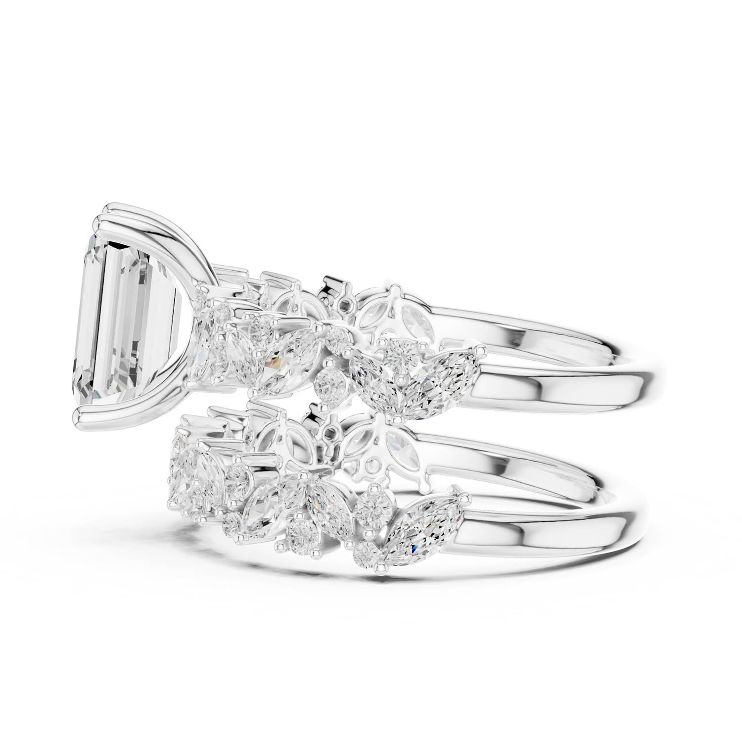 3.02 Ct. Emerald Cut Diamond Double Band Ring with Mixed Shape Accents (DDLR-443) 12
