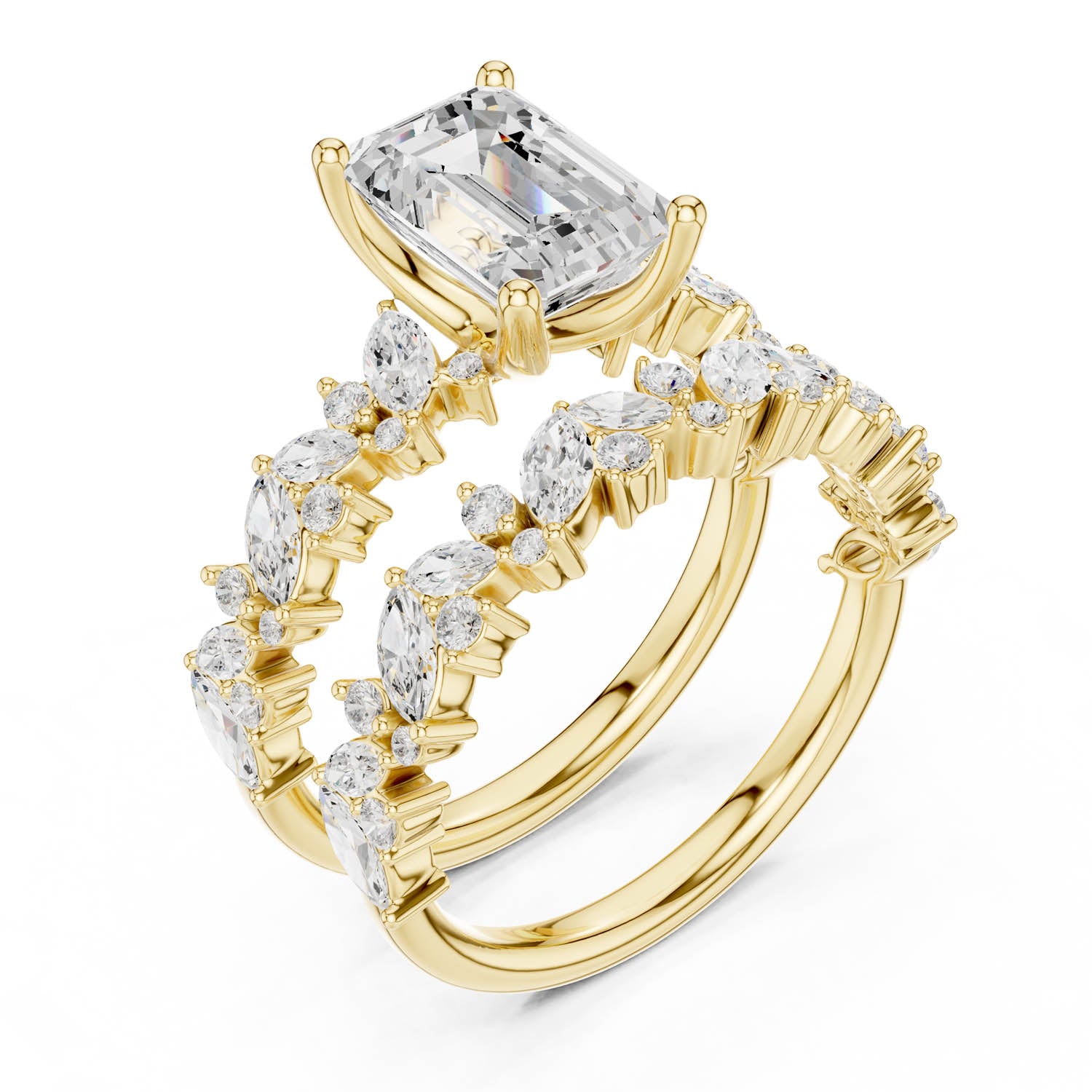 3.02 Ct. Emerald Cut Diamond Double Band Ring with Mixed Shape Accents (DDLR-443) 8
