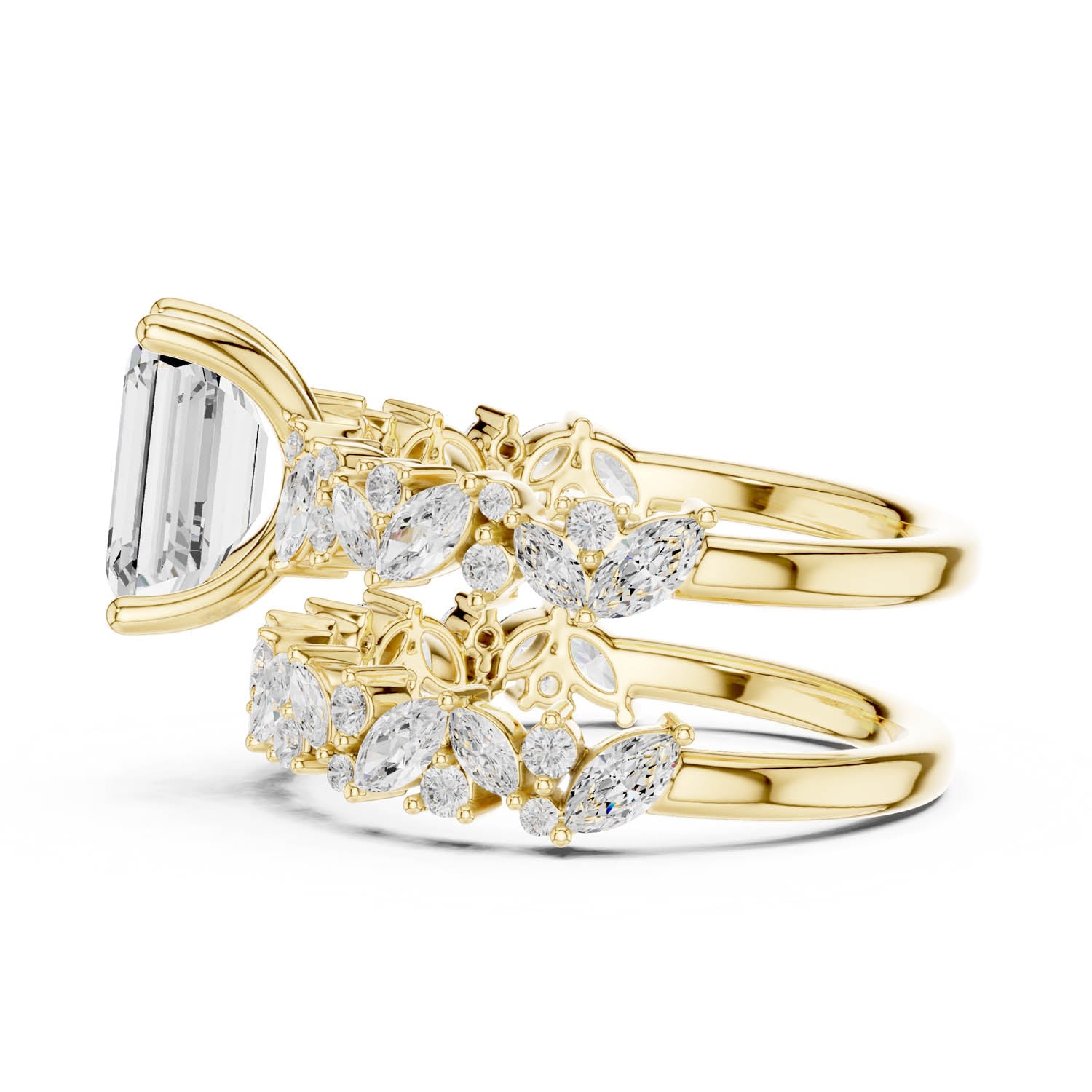 3.02 Ct. Emerald Cut Diamond Double Band Ring with Mixed Shape Accents (DDLR-443) 9
