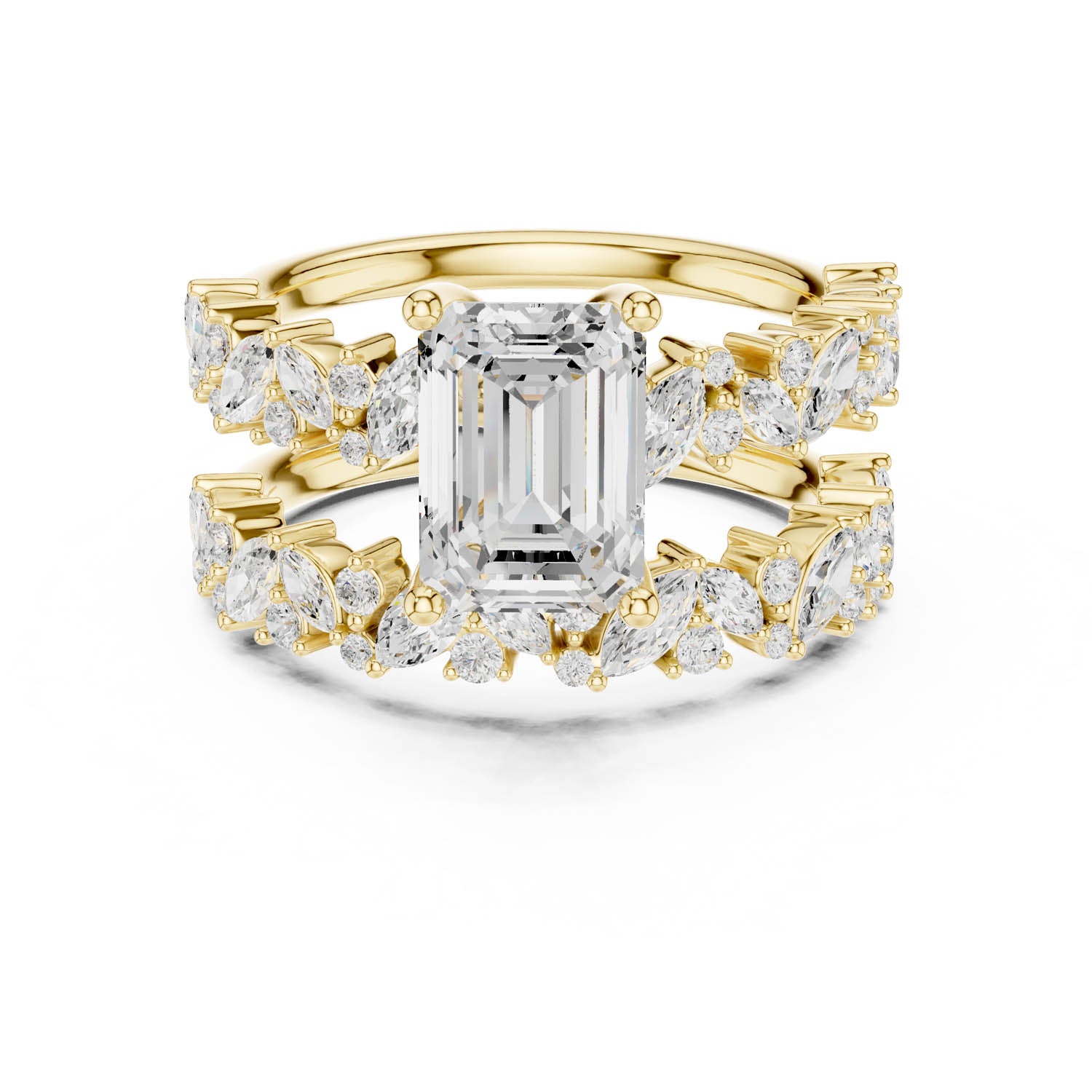 3.02 Ct. Emerald Cut Diamond Double Band Ring with Mixed Shape Accents (DDLR-443) 10