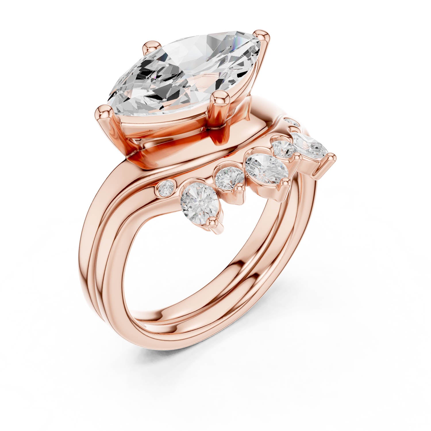 2.64 Ct. Marquise Diamond Ring Set with Curved Diamond Enhancer Band (DDLR-444) 7