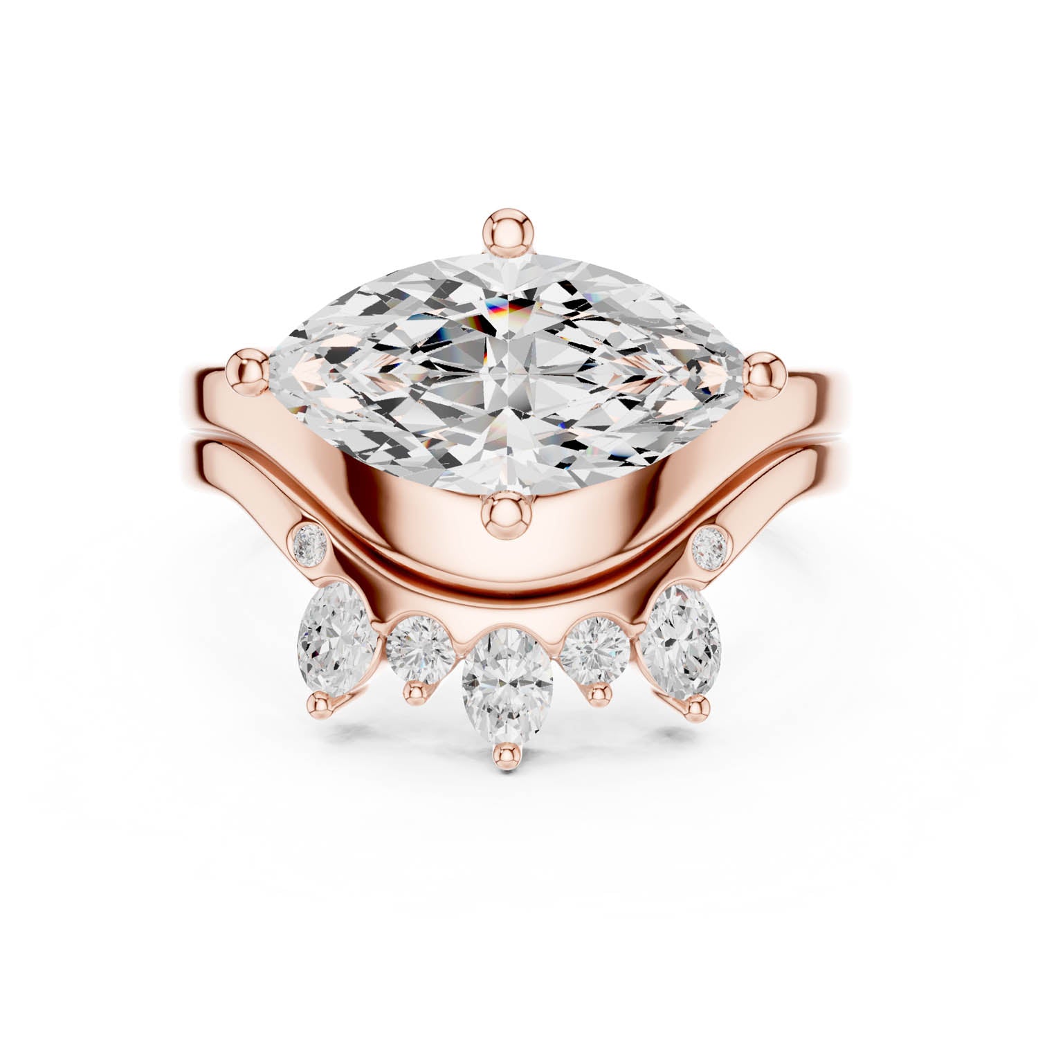 2.64 Ct. Marquise Diamond Ring Set with Curved Diamond Enhancer Band (DDLR-444) 4