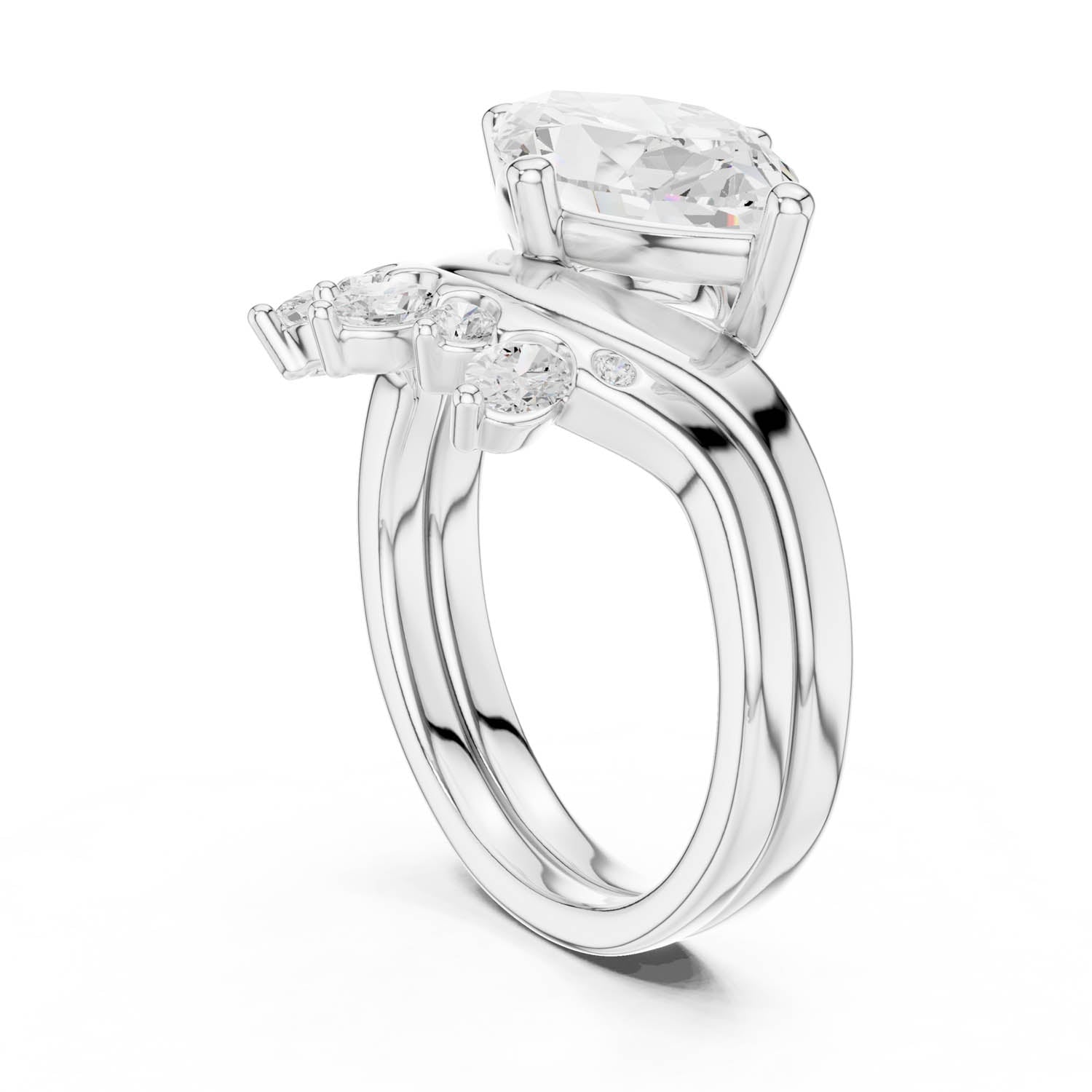 2.64 Ct. Marquise Diamond Ring Set with Curved Diamond Enhancer Band (DDLR-444) 5