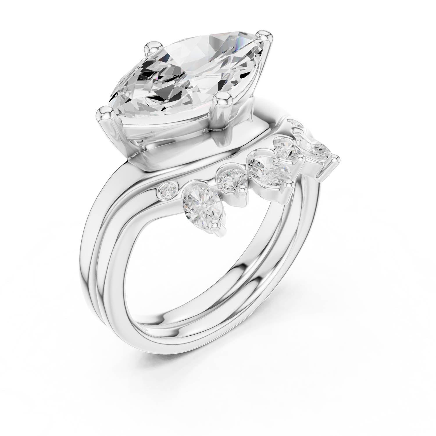 2.64 Ct. Marquise Diamond Ring Set with Curved Diamond Enhancer Band (DDLR-444) 10