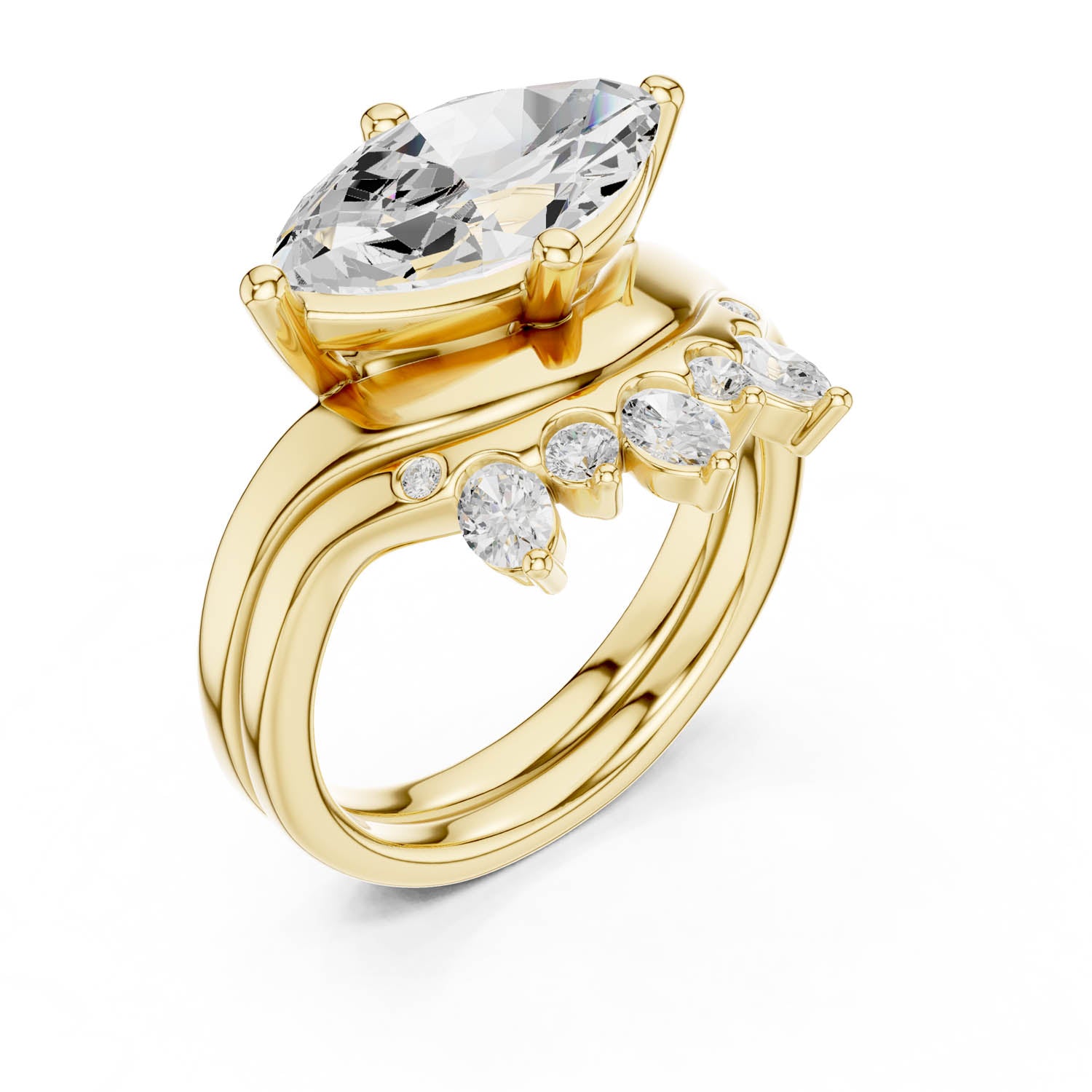 2.64 Ct. Marquise Diamond Ring Set with Curved Diamond Enhancer Band (DDLR-444)