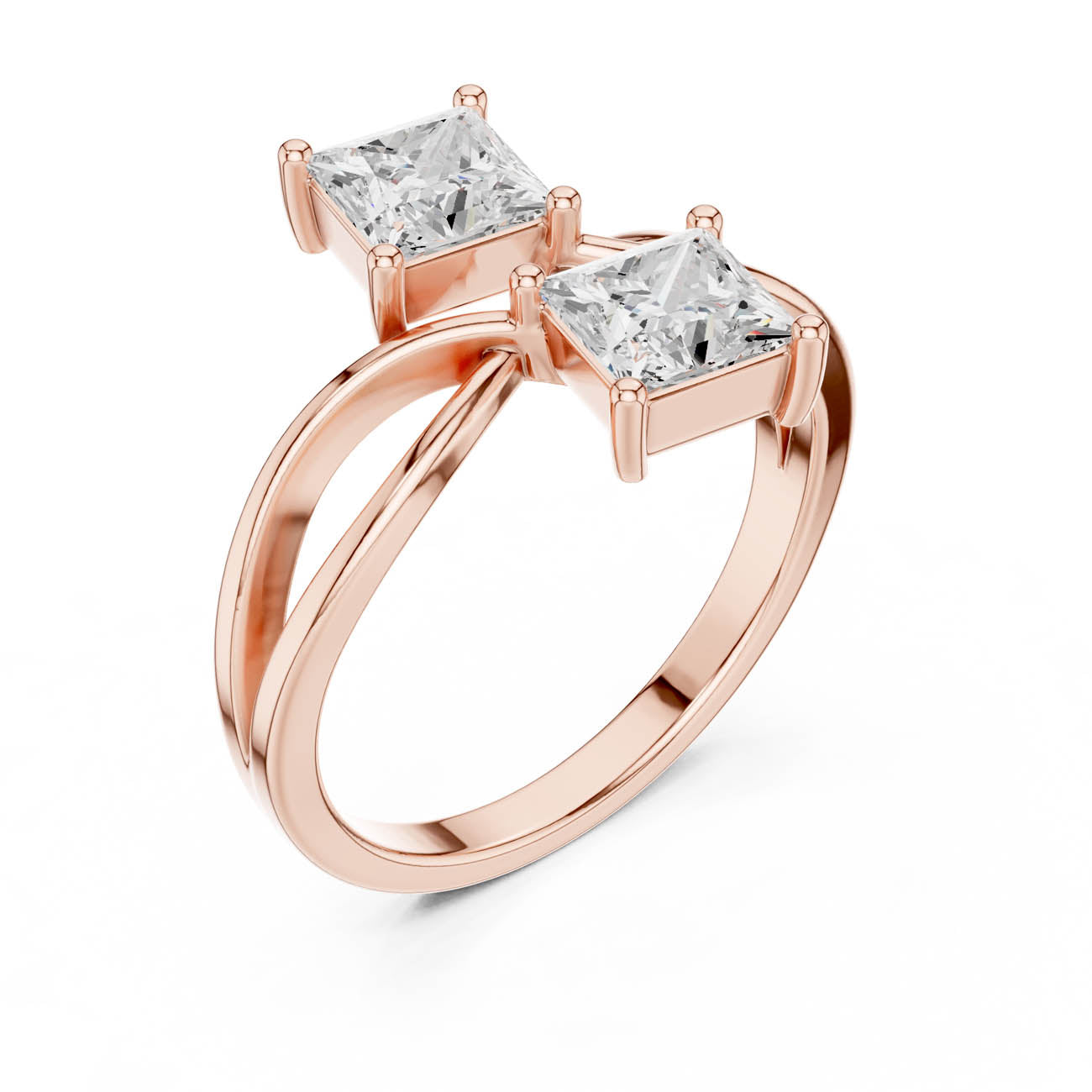 1.28 Ct. Two-Stone Princess Cut Diamond Bypass Ring (DDLR-470) 8