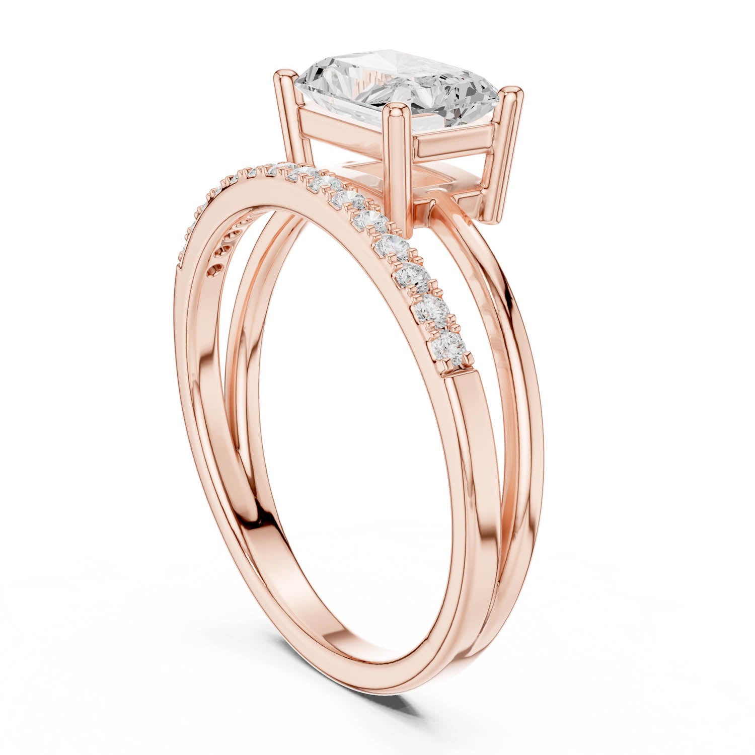 1.37 Ct. Radiant Cut Diamond Ring with Double Band and Pavé Diamond Accents (DDLR-471) 12