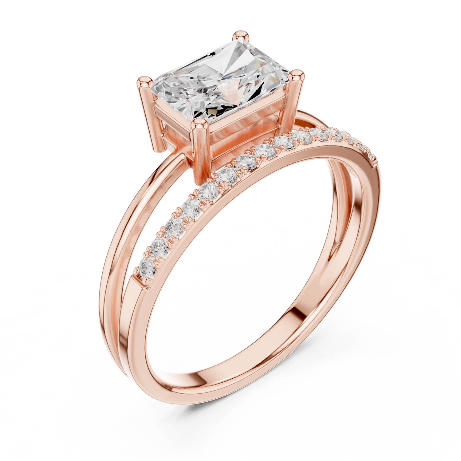 1.37 Ct. Radiant Cut Diamond Ring with Double Band and Pavé Diamond Accents (DDLR-471) 6