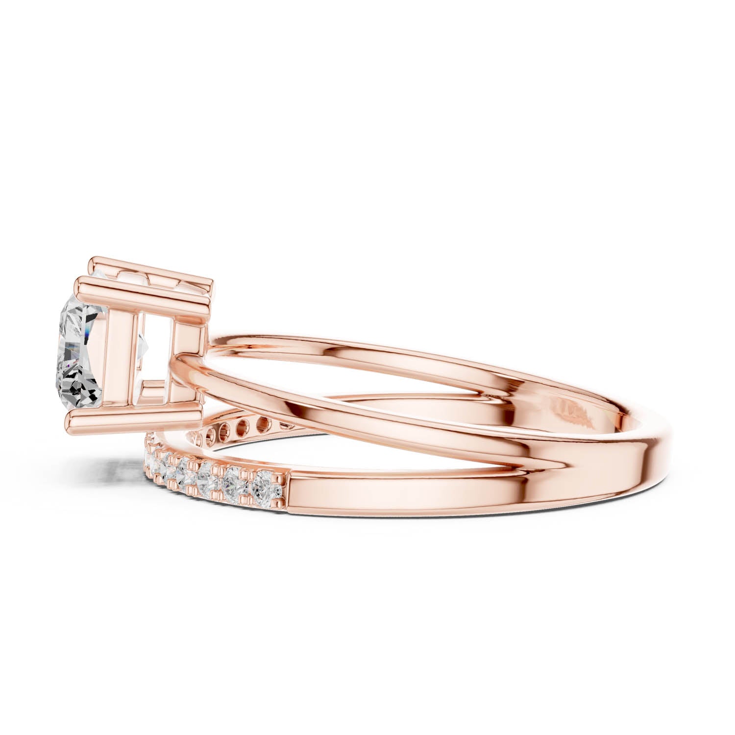 1.37 Ct. Radiant Cut Diamond Ring with Double Band and Pavé Diamond Accents (DDLR-471) 3
