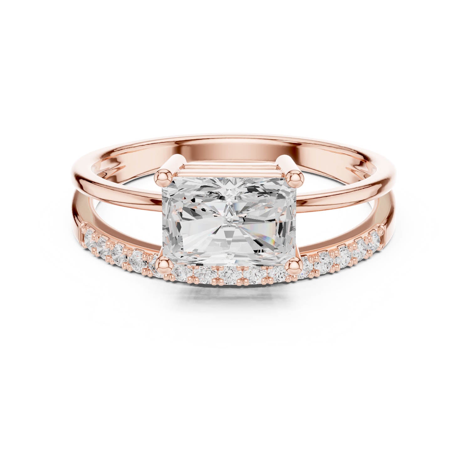 1.37 Ct. Radiant Cut Diamond Ring with Double Band and Pavé Diamond Accents (DDLR-471) 8