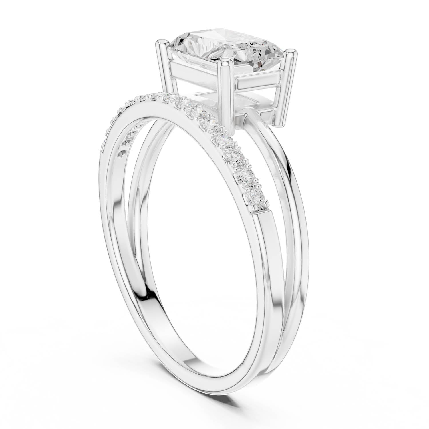 1.37 Ct. Radiant Cut Diamond Ring with Double Band and Pavé Diamond Accents (DDLR-471) 10