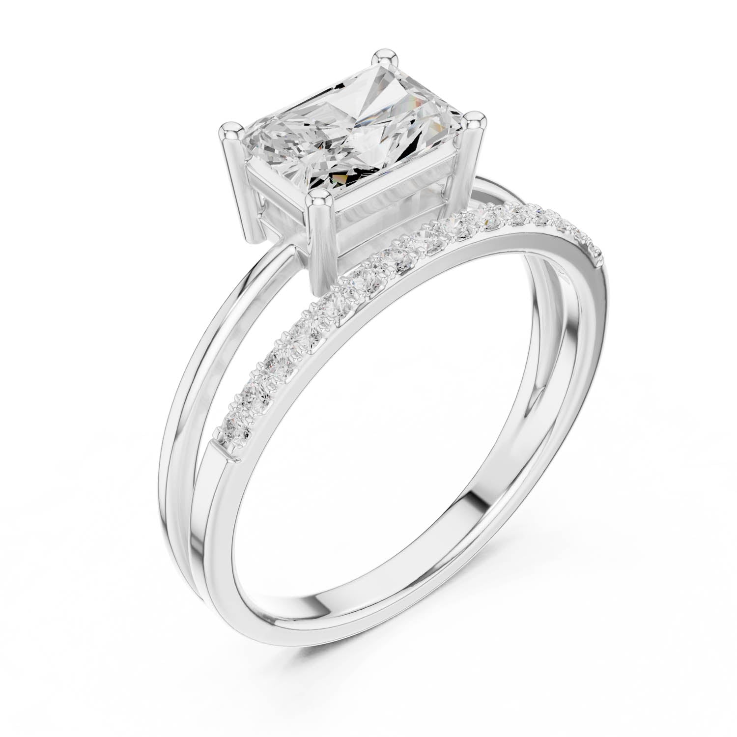 1.37 Ct. Radiant Cut Diamond Ring with Double Band and Pavé Diamond Accents (DDLR-471) 4