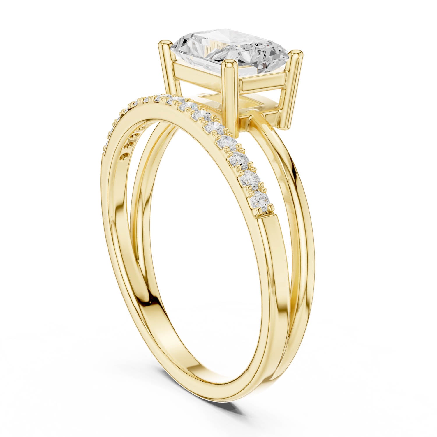 1.37 Ct. Radiant Cut Diamond Ring with Double Band and Pavé Diamond Accents (DDLR-471) 9