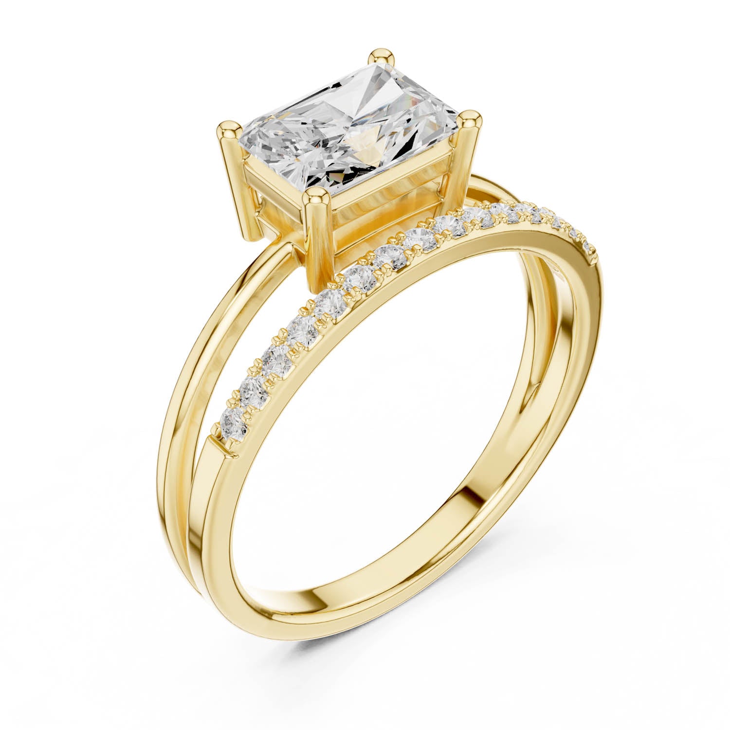 1.37 Ct. Radiant Cut Diamond Ring with Double Band and Pavé Diamond Accents (DDLR-471)