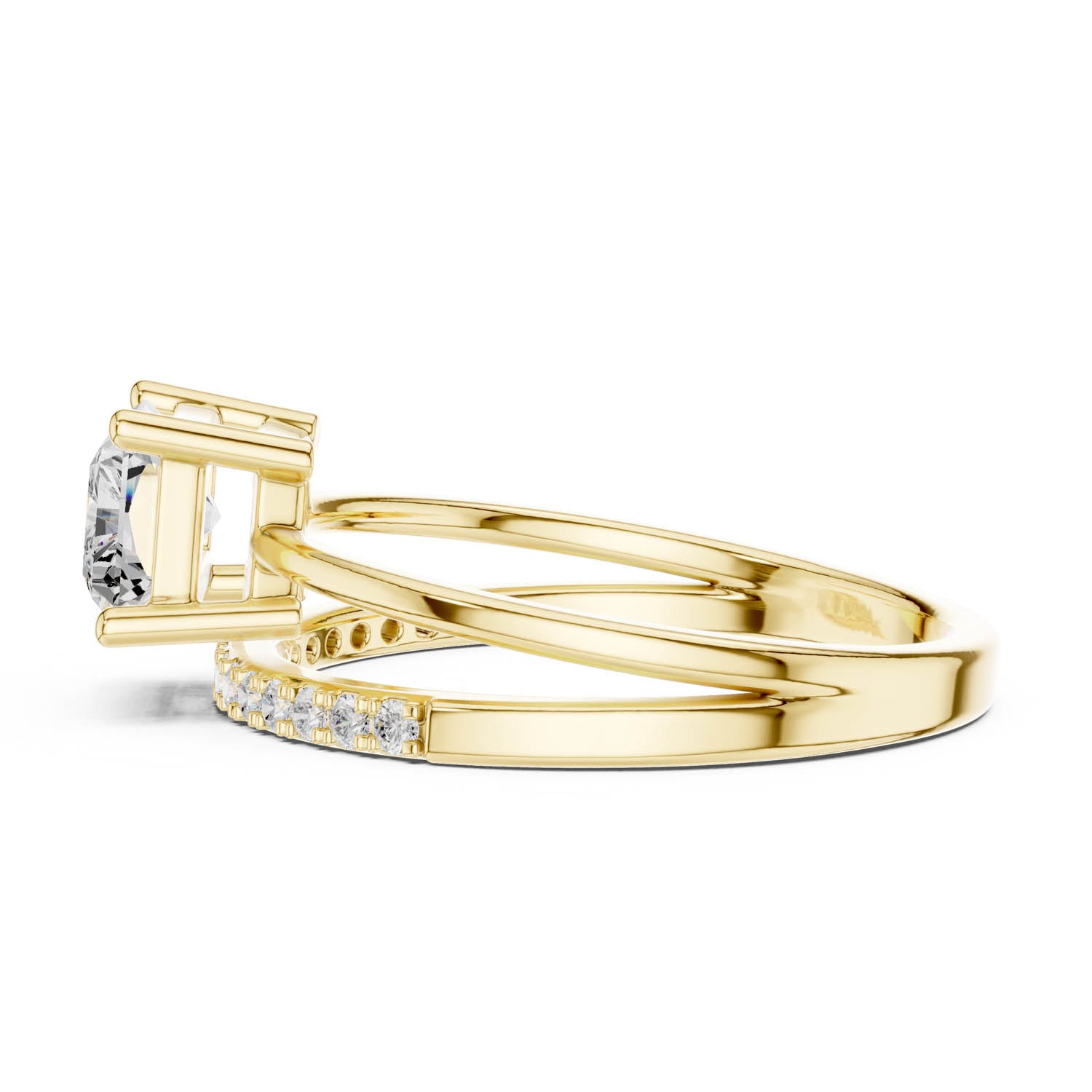 1.37 Ct. Radiant Cut Diamond Ring with Double Band and Pavé Diamond Accents (DDLR-471) 11