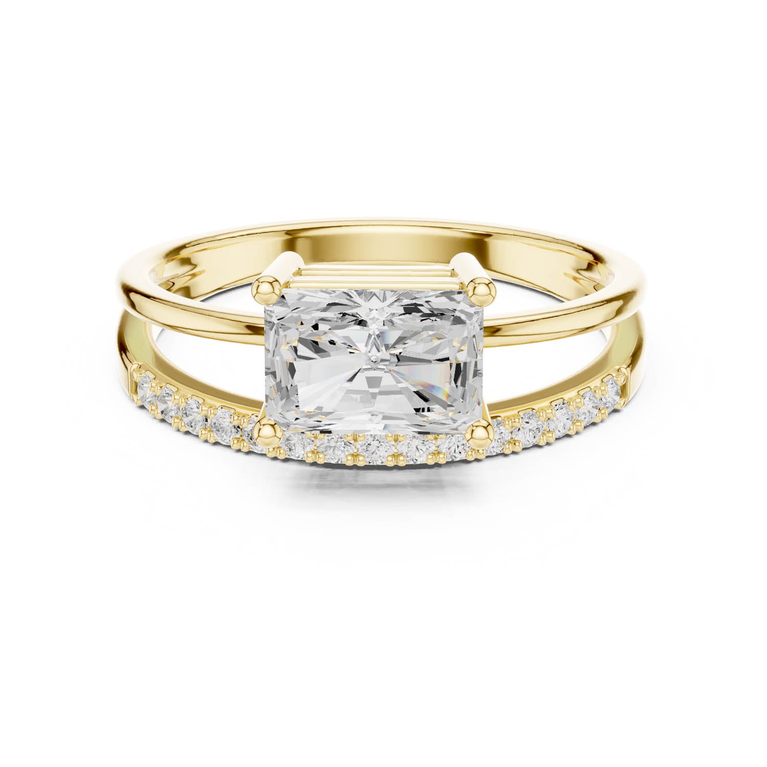 1.37 Ct. Radiant Cut Diamond Ring with Double Band and Pavé Diamond Accents (DDLR-471) 5