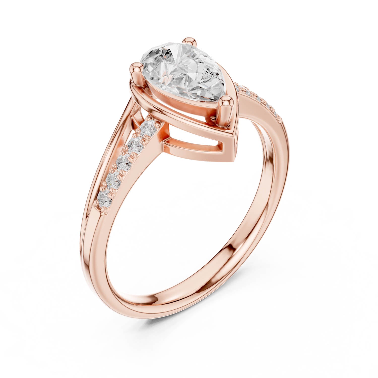 .90 Ct. Classic Pear Diamond Ring with Pavé Split Shank Design (DDLR-473) 6