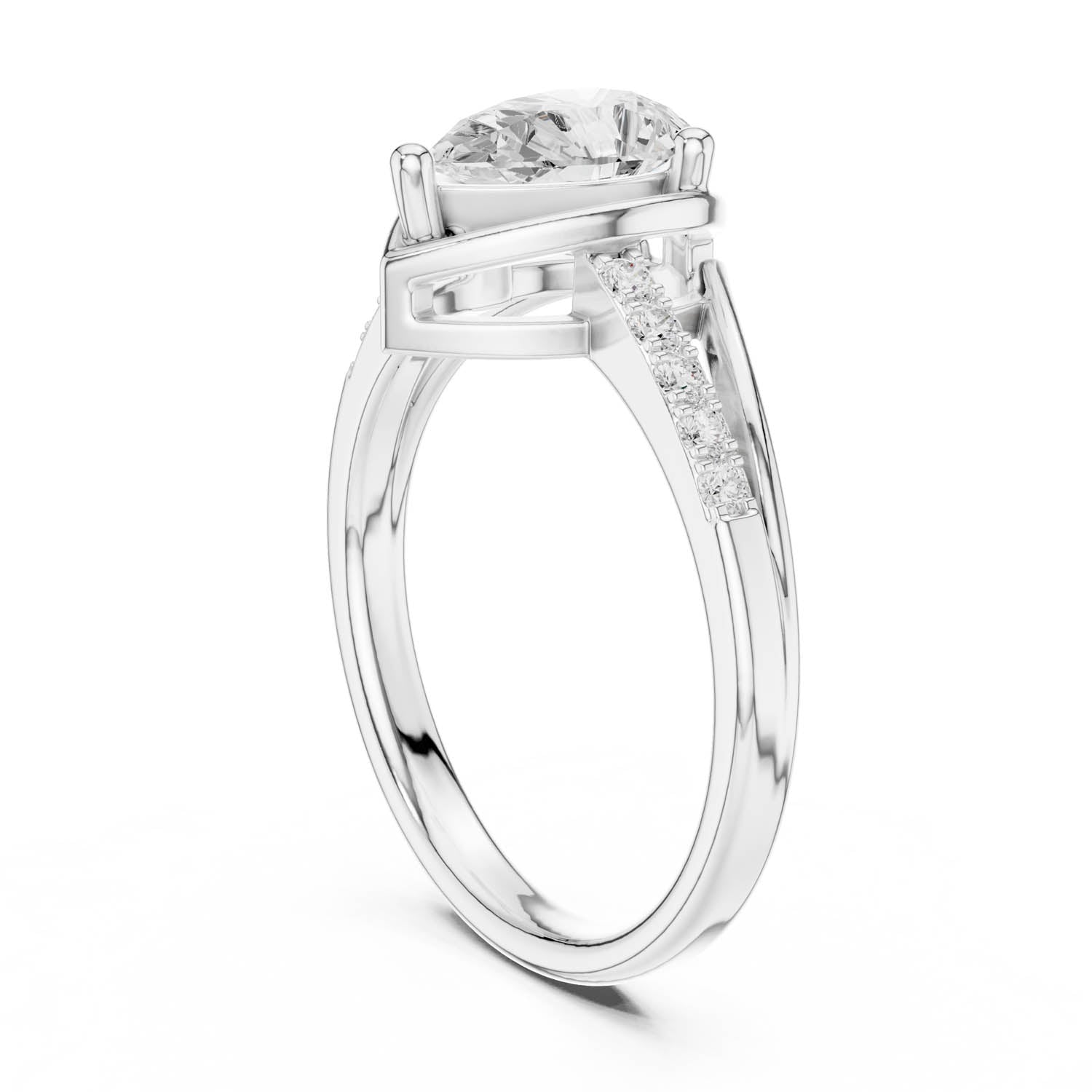 .90 Ct. Classic Pear Diamond Ring with Pavé Split Shank Design (DDLR-473) 4